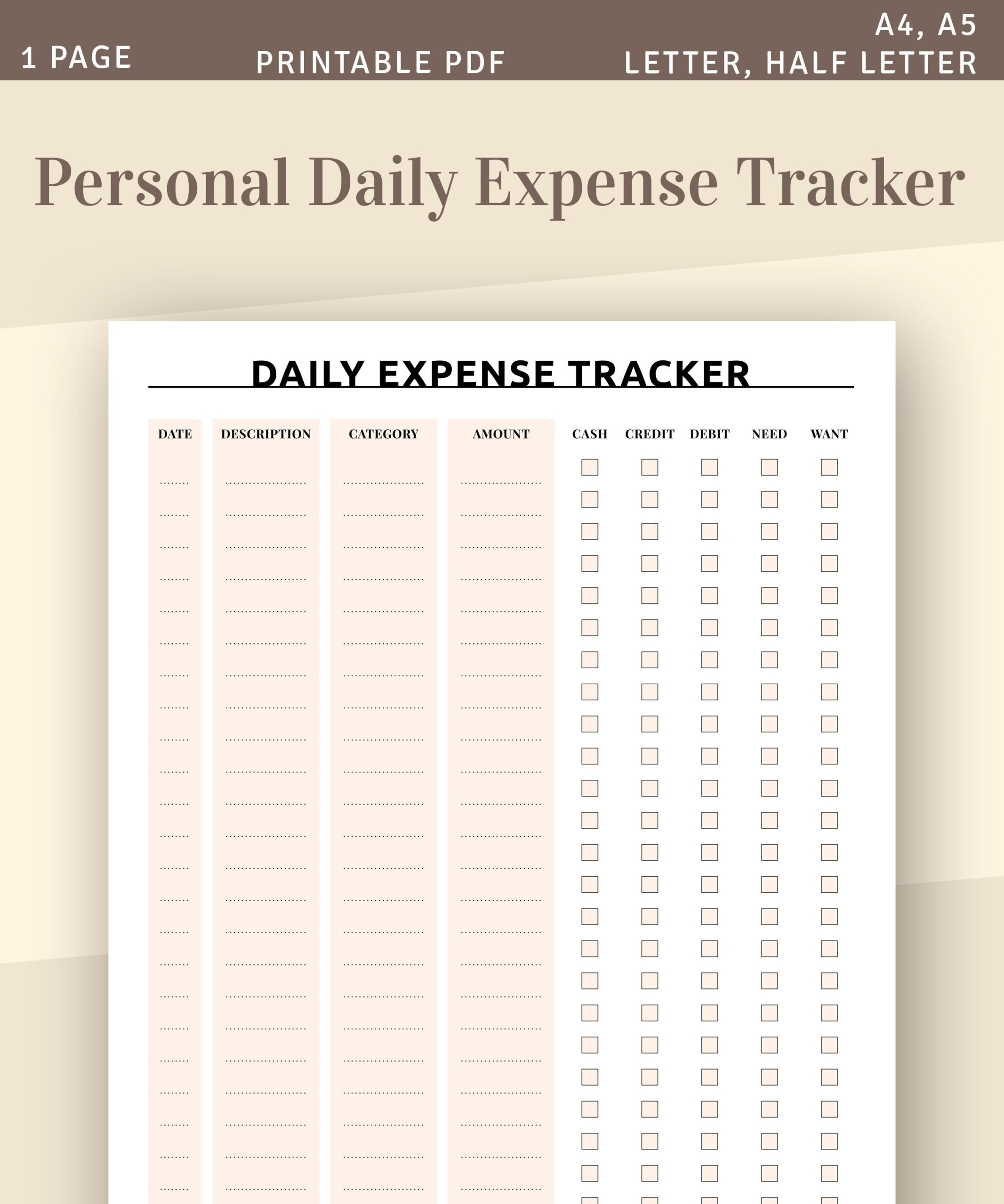 Personal Daily Expense Tracker Budget Planner Template Instant 
