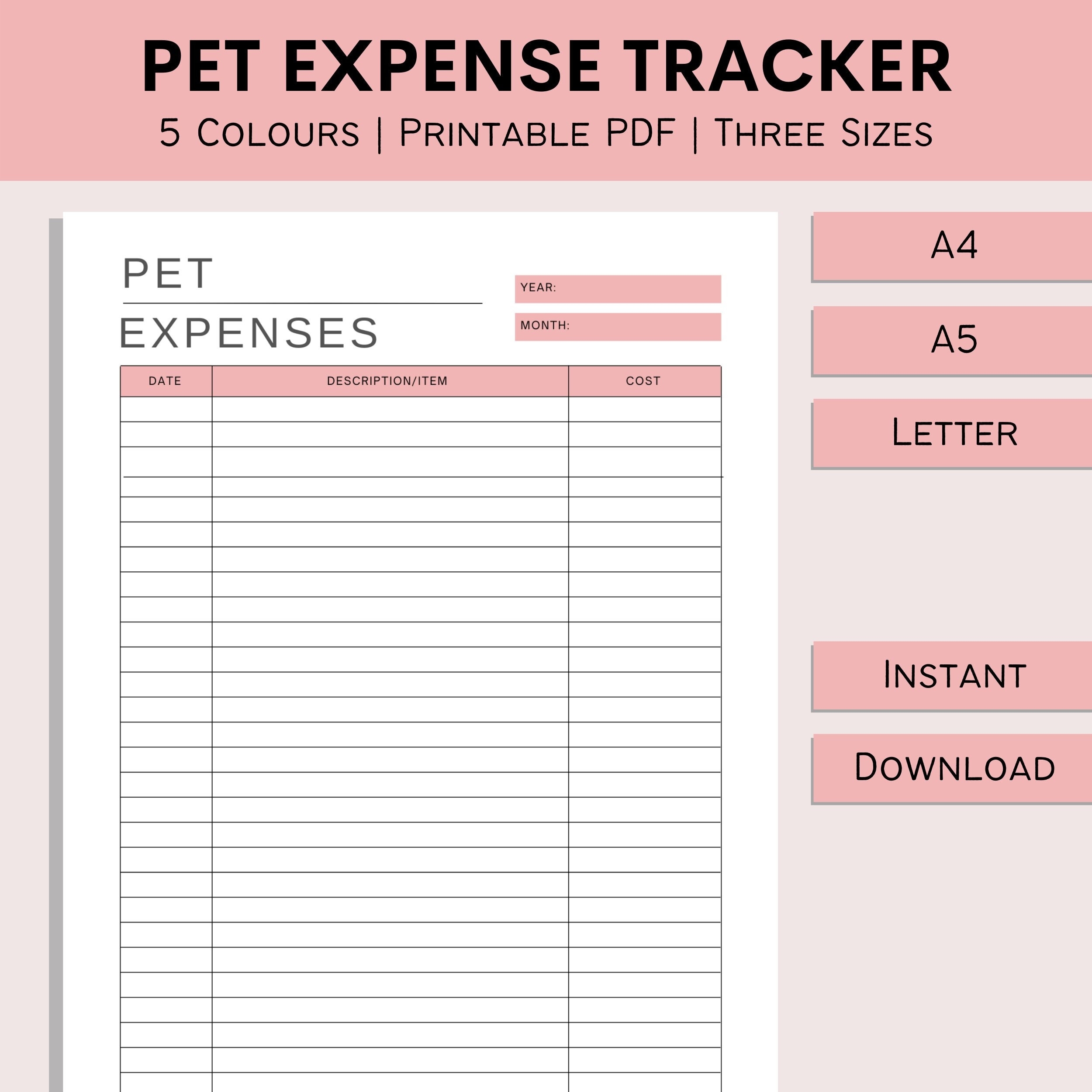 Pet Expense Tracker Printable Spending Log Cat Spending Dog Cost Sheet Pet Finance Track Expense Record PDF A4 A5 Letter Etsy