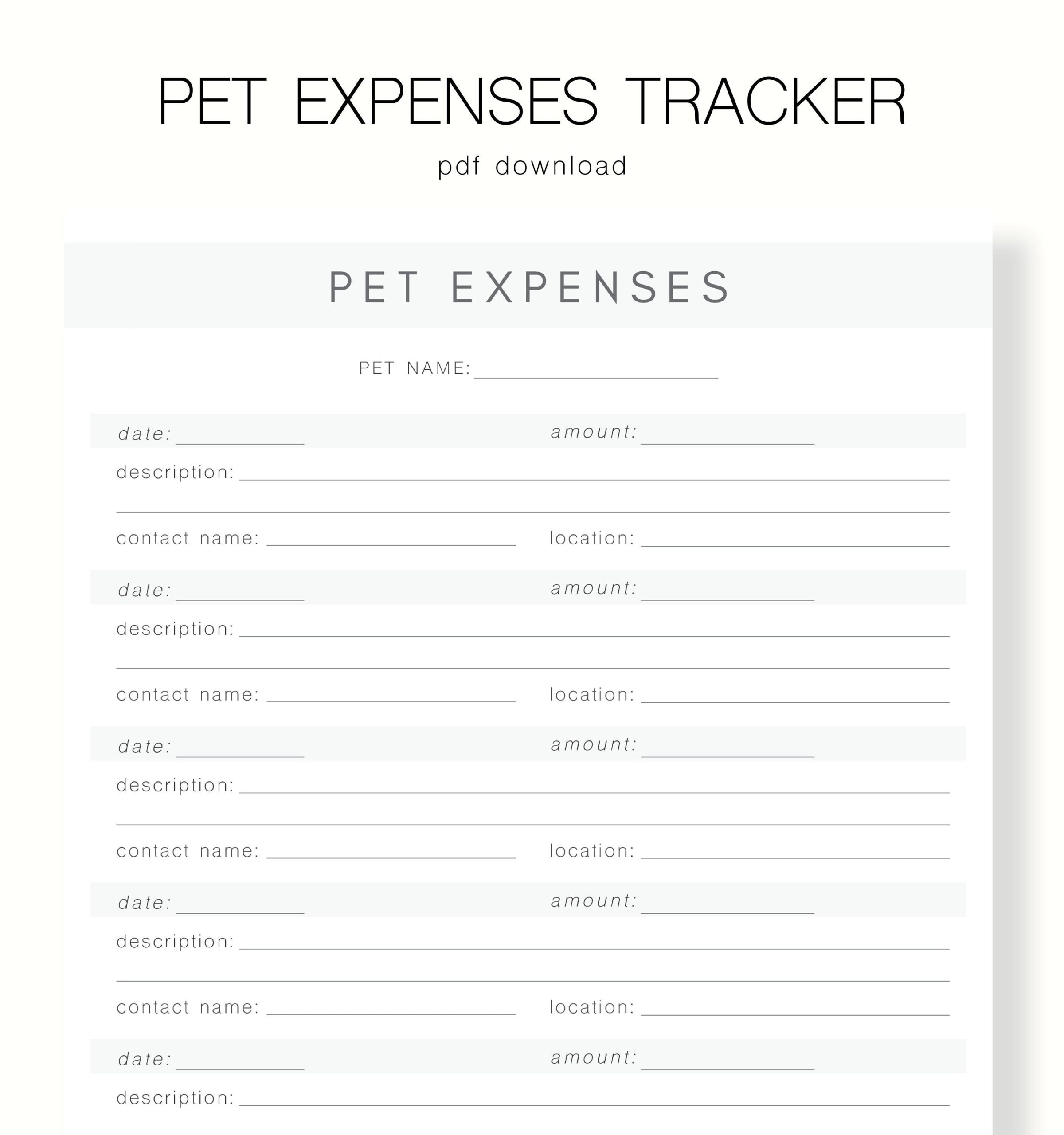 Pet Finance Pet Budget Printable Digital Pet Expenses Tracker Budget Tracker PDF Download