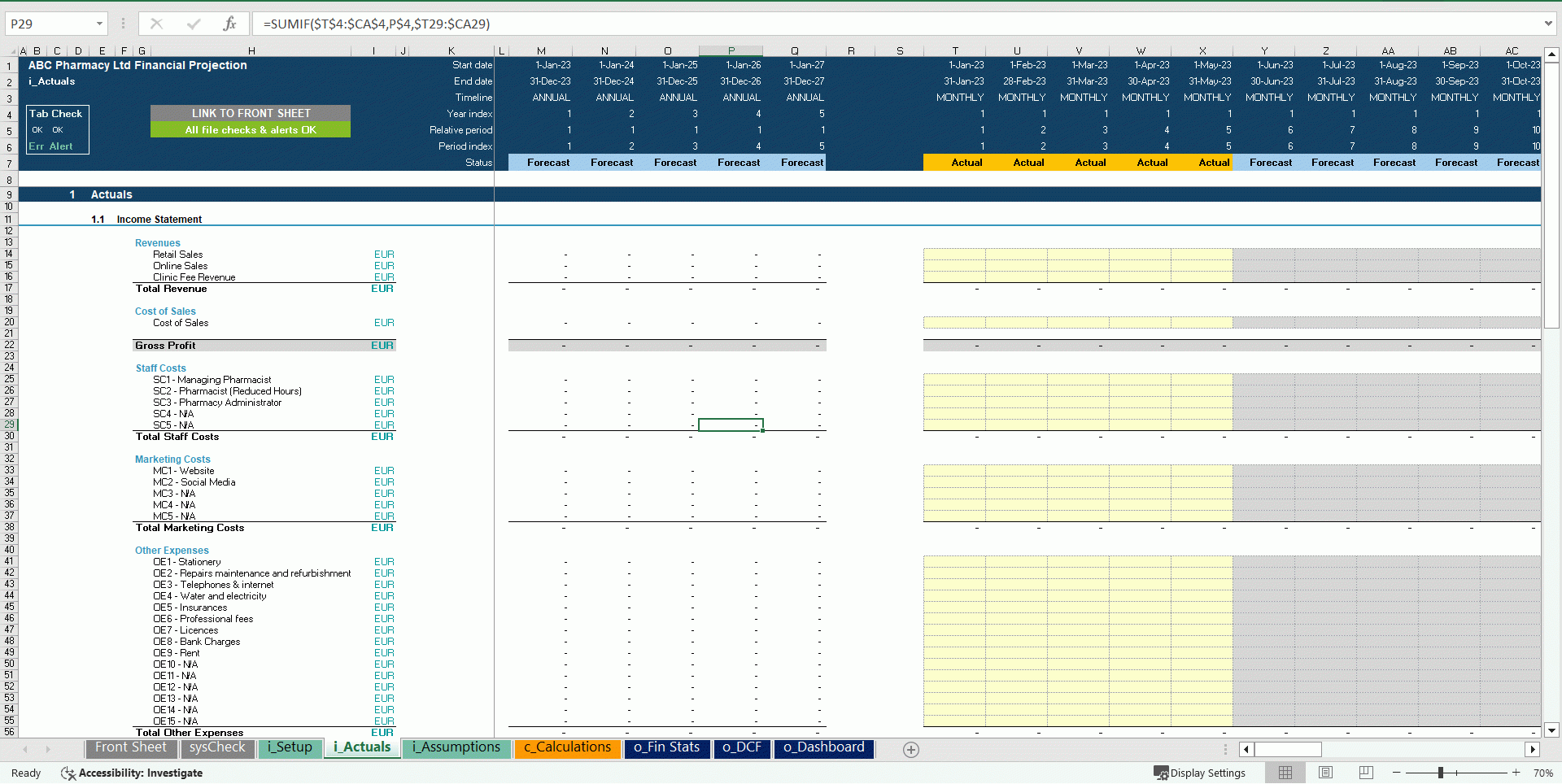 Pharmacy Business 5 Year 3 Statement Financial Projection Model Template Excel XLS