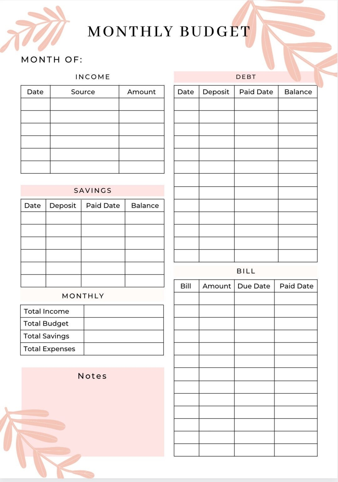 Pinterest Budget Template