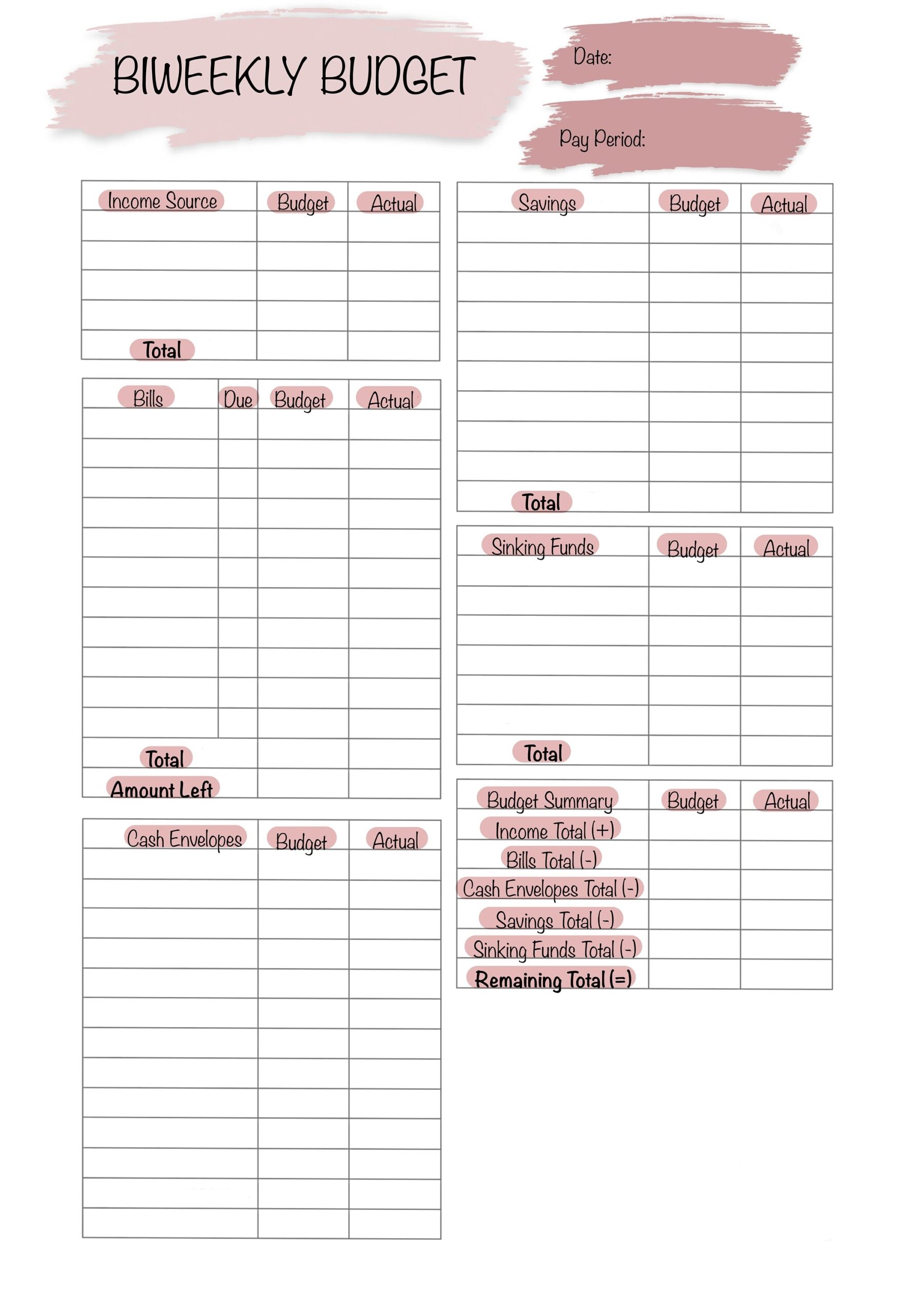 Budget Template Cute