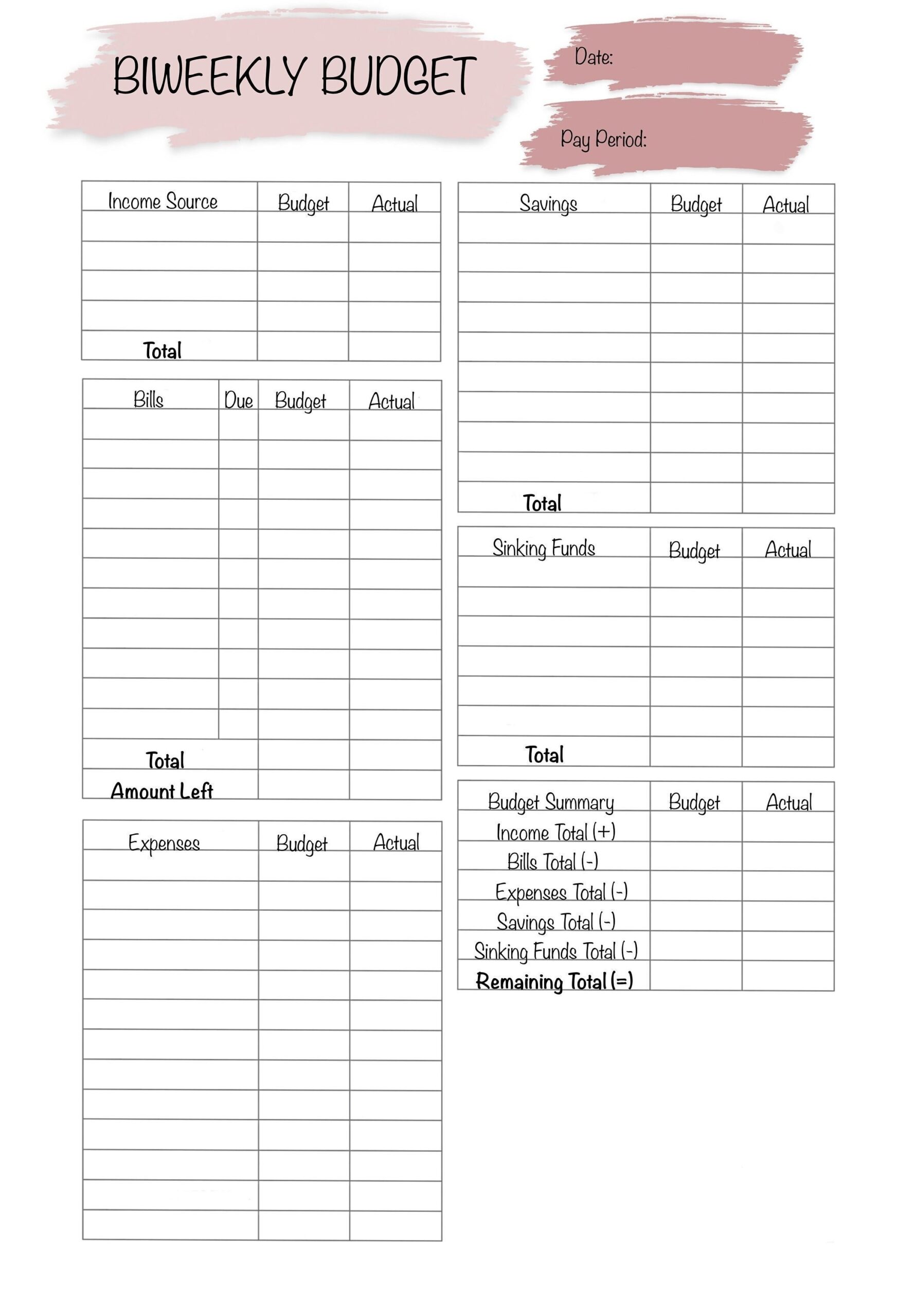 Cute Biweekly Budget Template