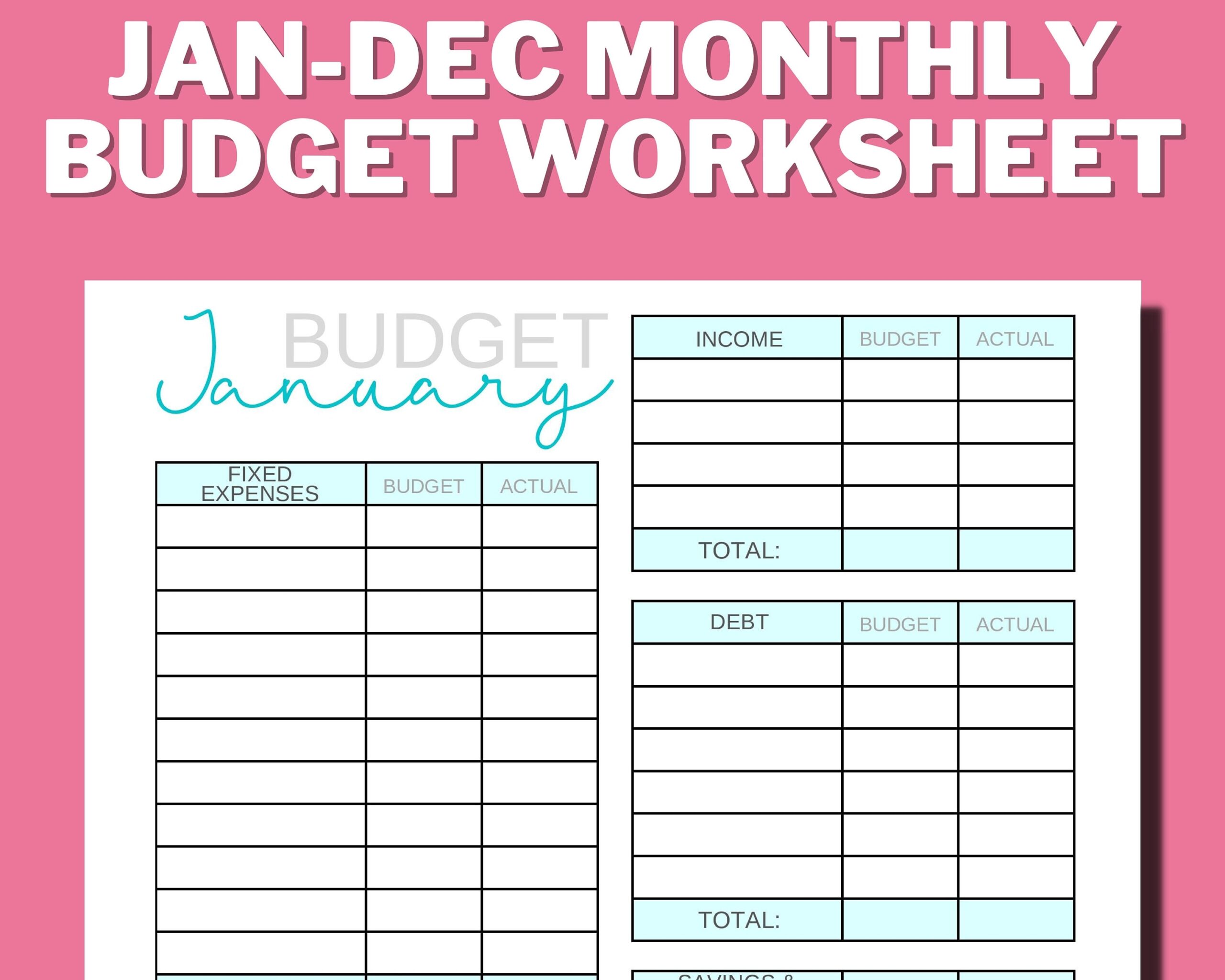 PRINTABLE 12 Month Budget Planner Monthly Budget Sheet Financial Journal Zero Based Budget Paycheck Budget Yearly Budget Planning Etsy
