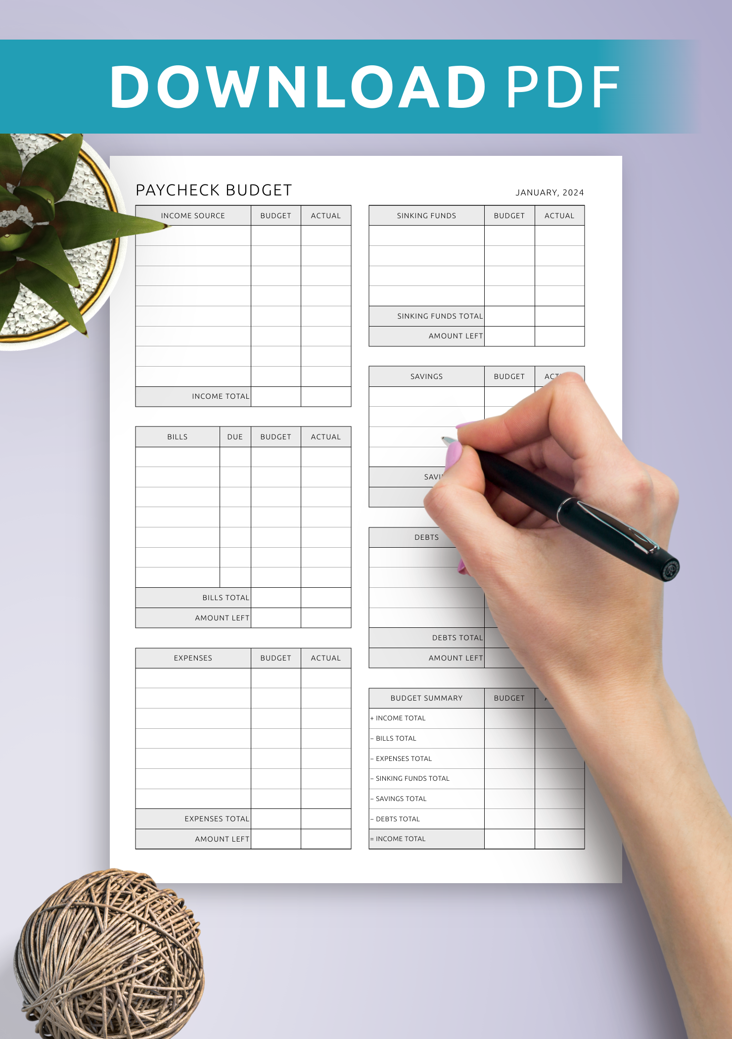 Printable And Digital Paycheck Budget Template Download PDF For ReMarkable Supernote Boox
