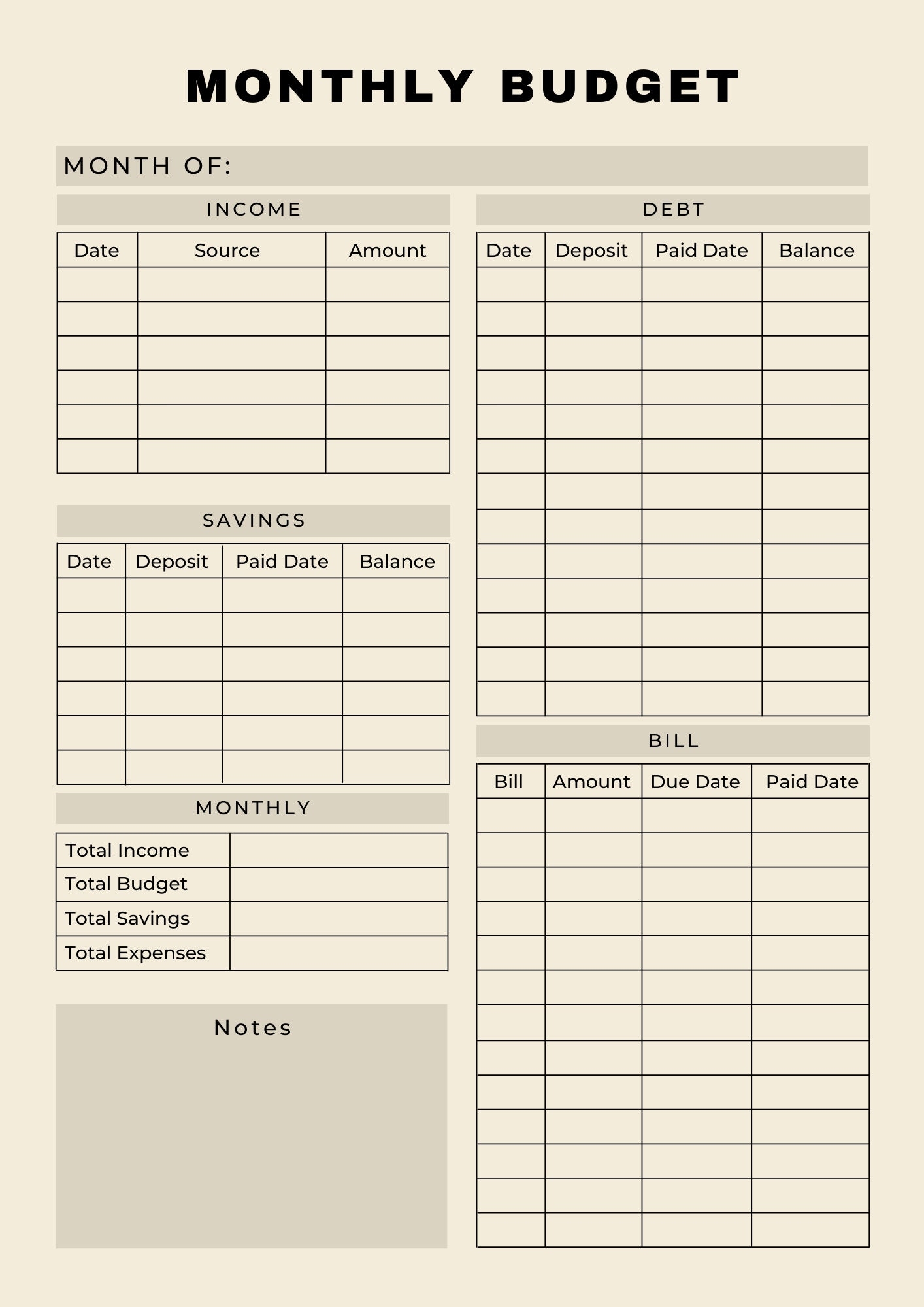 Printable Brown Monthly Budget Planner Monthly Income U0026 Expense Recorder Monthly Budget Printable PDF A4 Instant Download