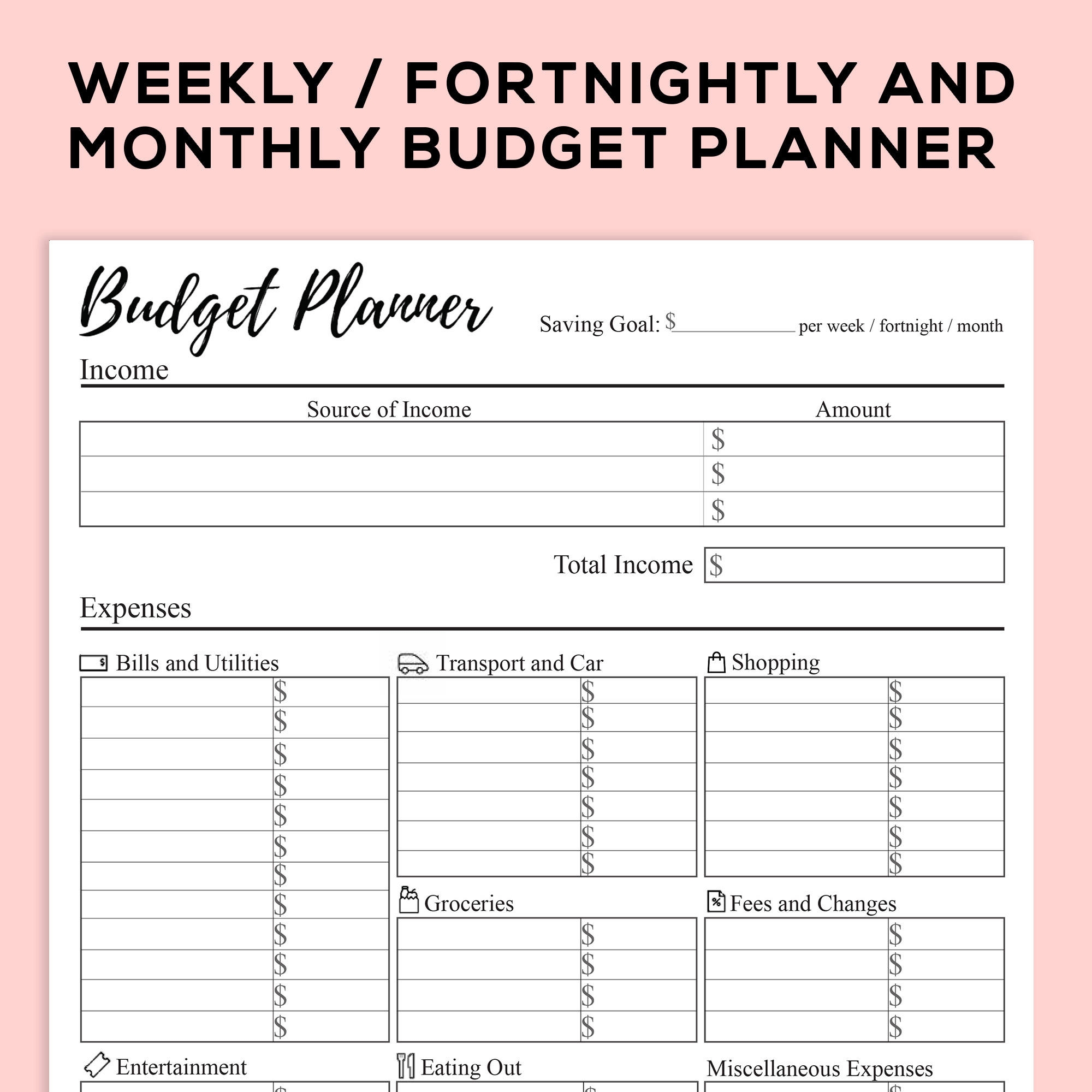 Printable Budget Planner For Weekly Fortnightly And Monthly Use Worksheets Library