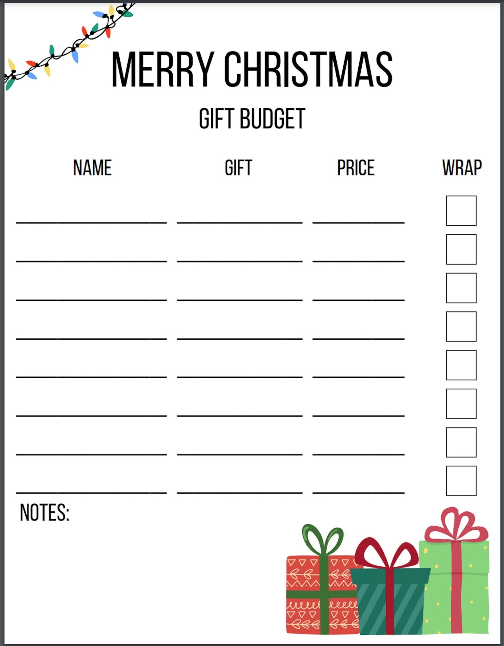 Christmas Gift Budget Template