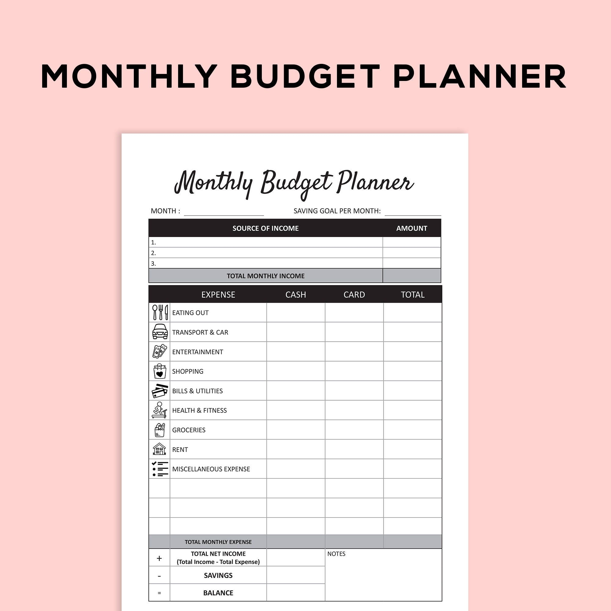 Printable Family Budget Planner Template Daily Weekly And Monthly Income Expense Tracker Budget Digital Download Etsy