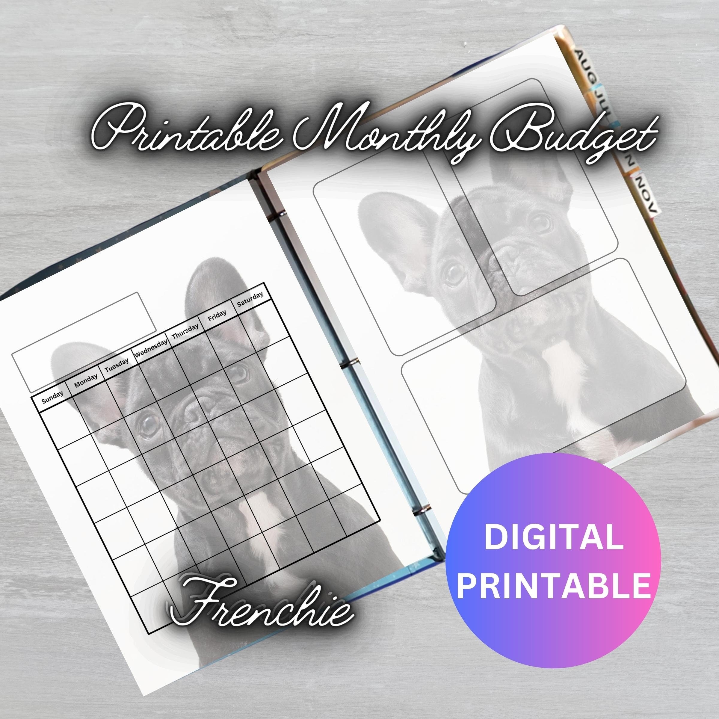 Printable Frenchie Monthly paycheck Budget Dog Monthly Budget Planner Pages Printable PDF Monthly Budget Planner Pages 1 Month Etsy Ireland