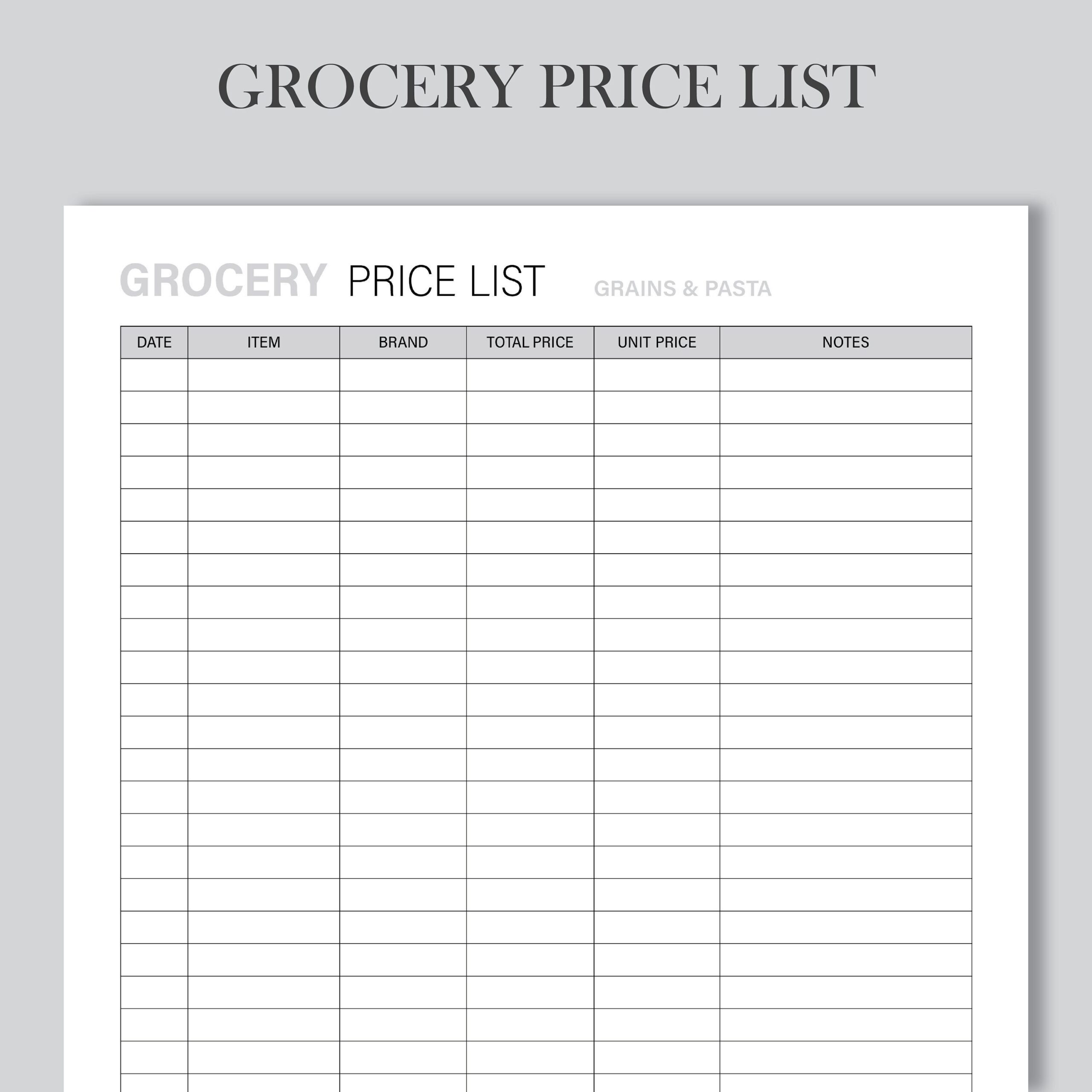 Grocery List Budget Template