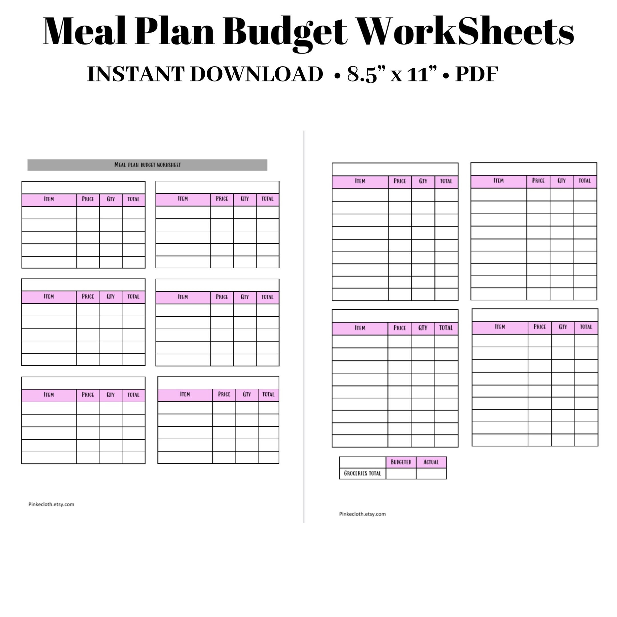 Printable Meal Plan Budget Worksheet Meal Planner PDF Budget Insert 8 5 X 11 BIG Happy Planner Etsy