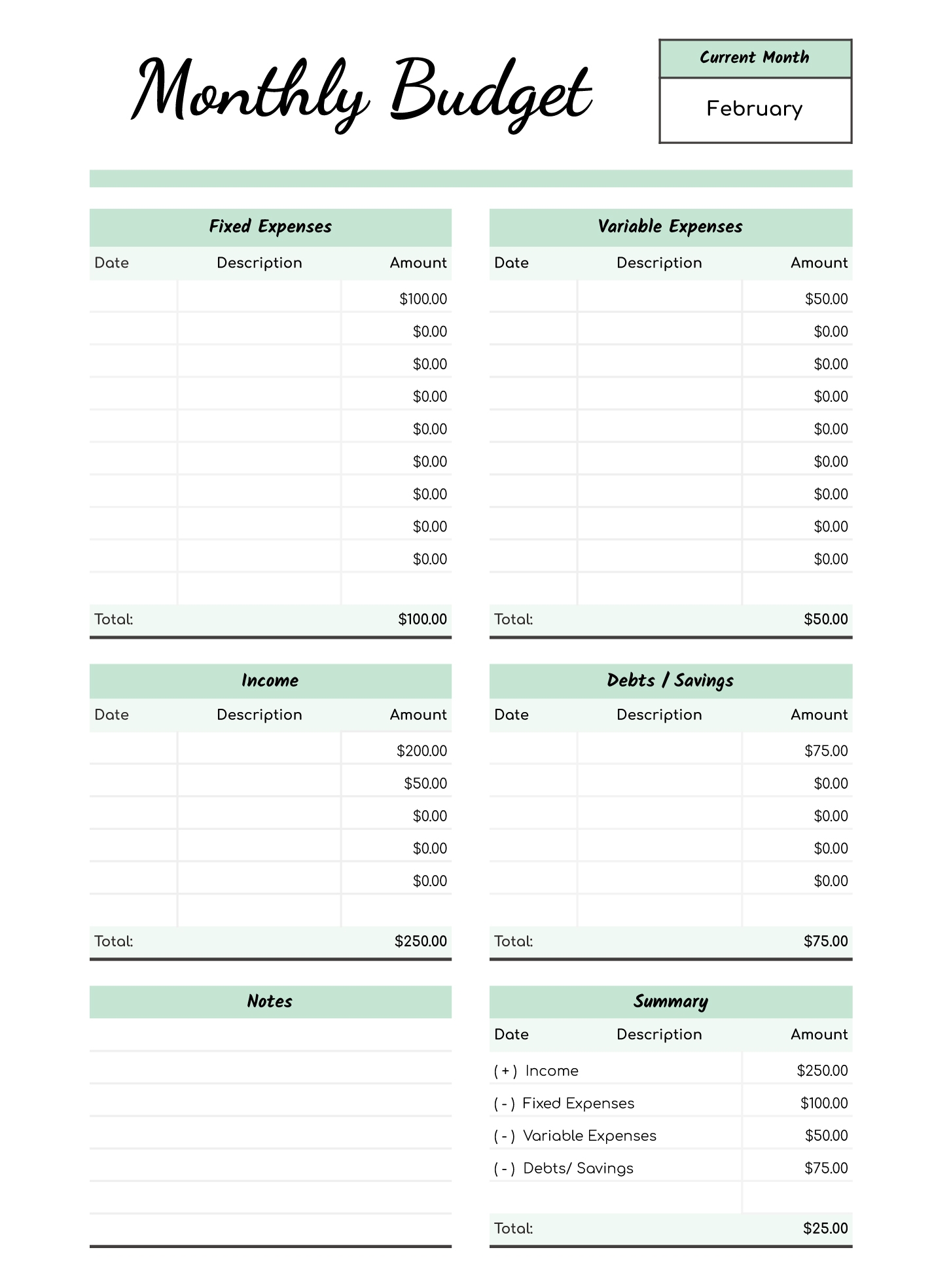 Sheets Budget Template