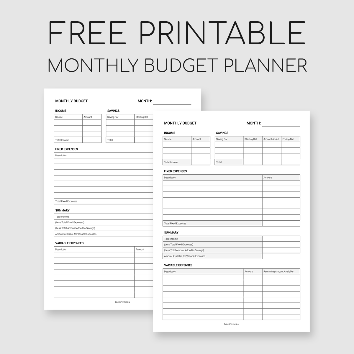 Free Printable Simple Monthly Budget Template