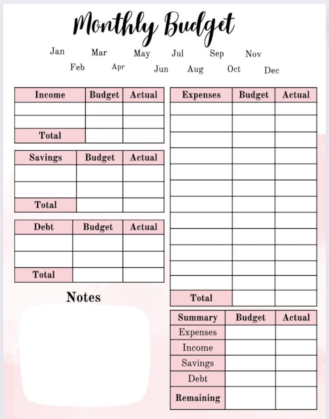Printable Monthly Budget Template Biweekly Budget Worksheet Simple Personal Starter Budget Template PDF Letter A4 A5 Printable Etsy UK