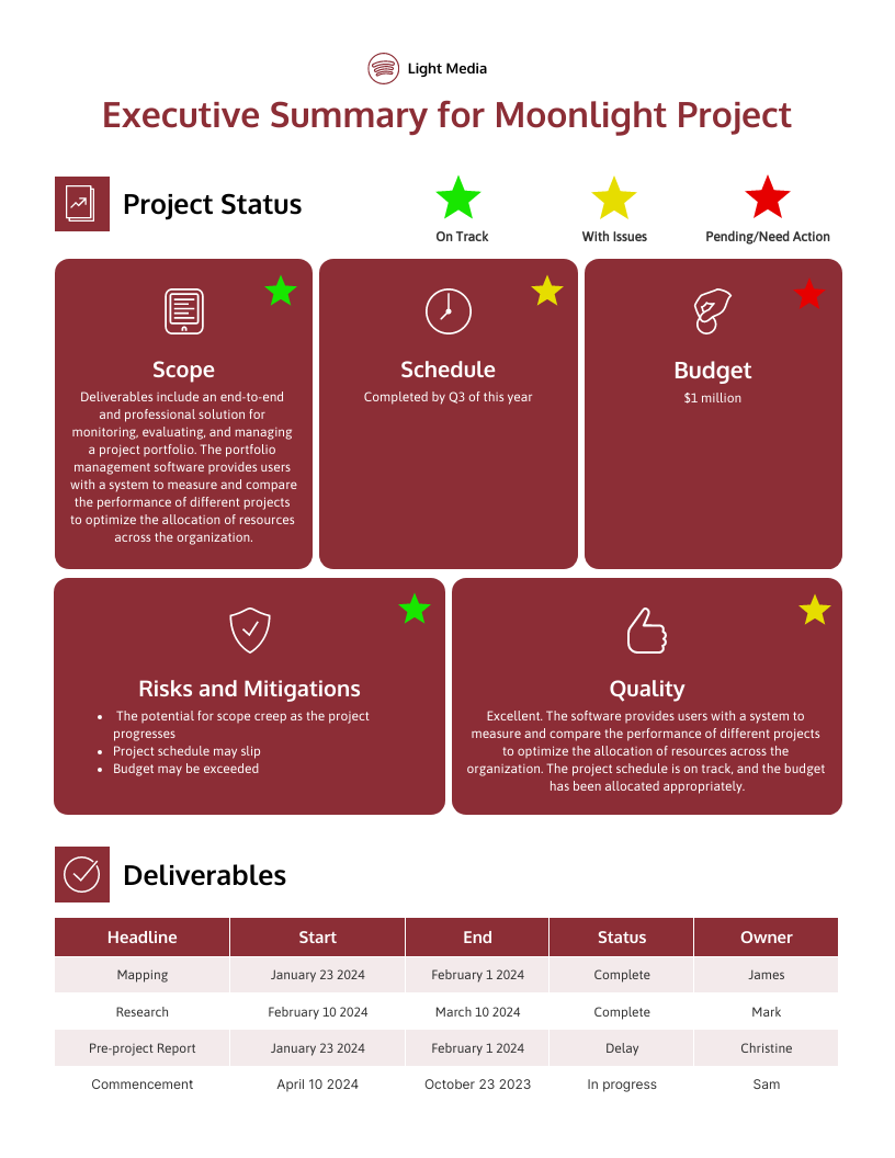 Budget Executive Summary Template