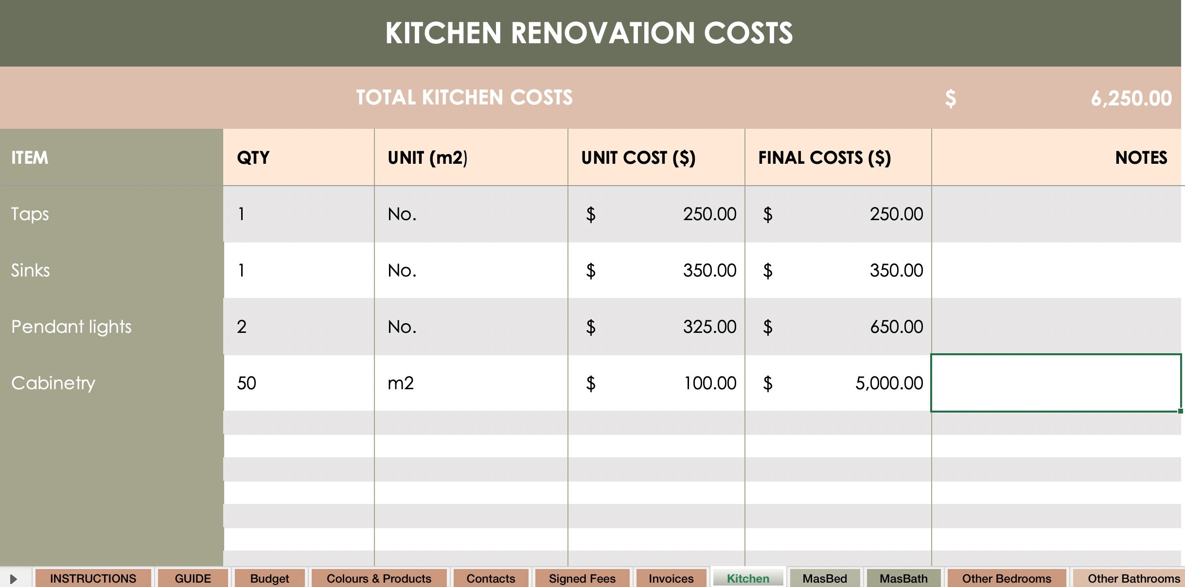 Renovation Budget Template Home Remodelling Template Excel Spreadsheet Etsy
