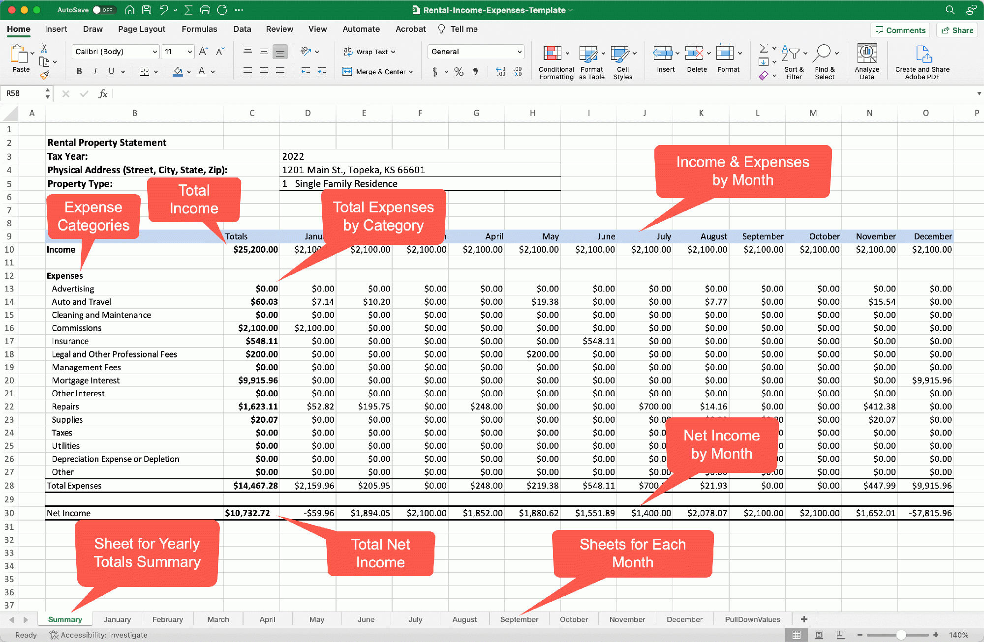 Rental Property Income U0026 Expenses Spreadsheet