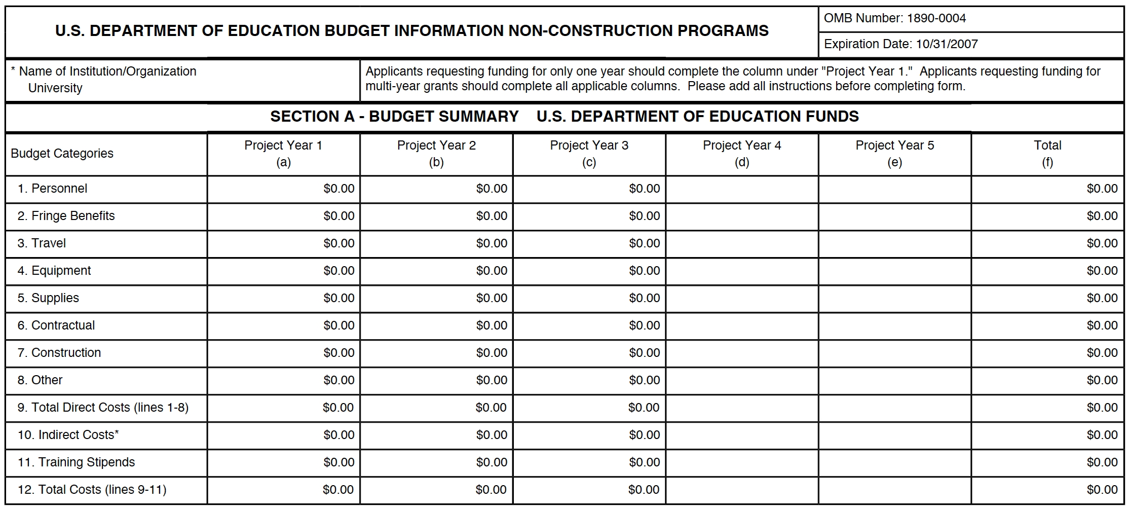 Grants.Gov Budget Template