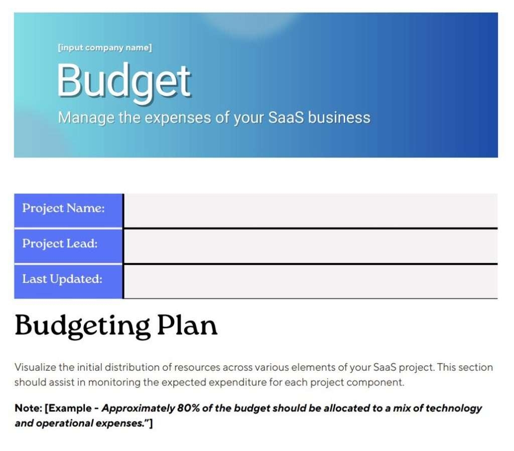 SaaS Startup Budget Template Excel Doc Free Download 