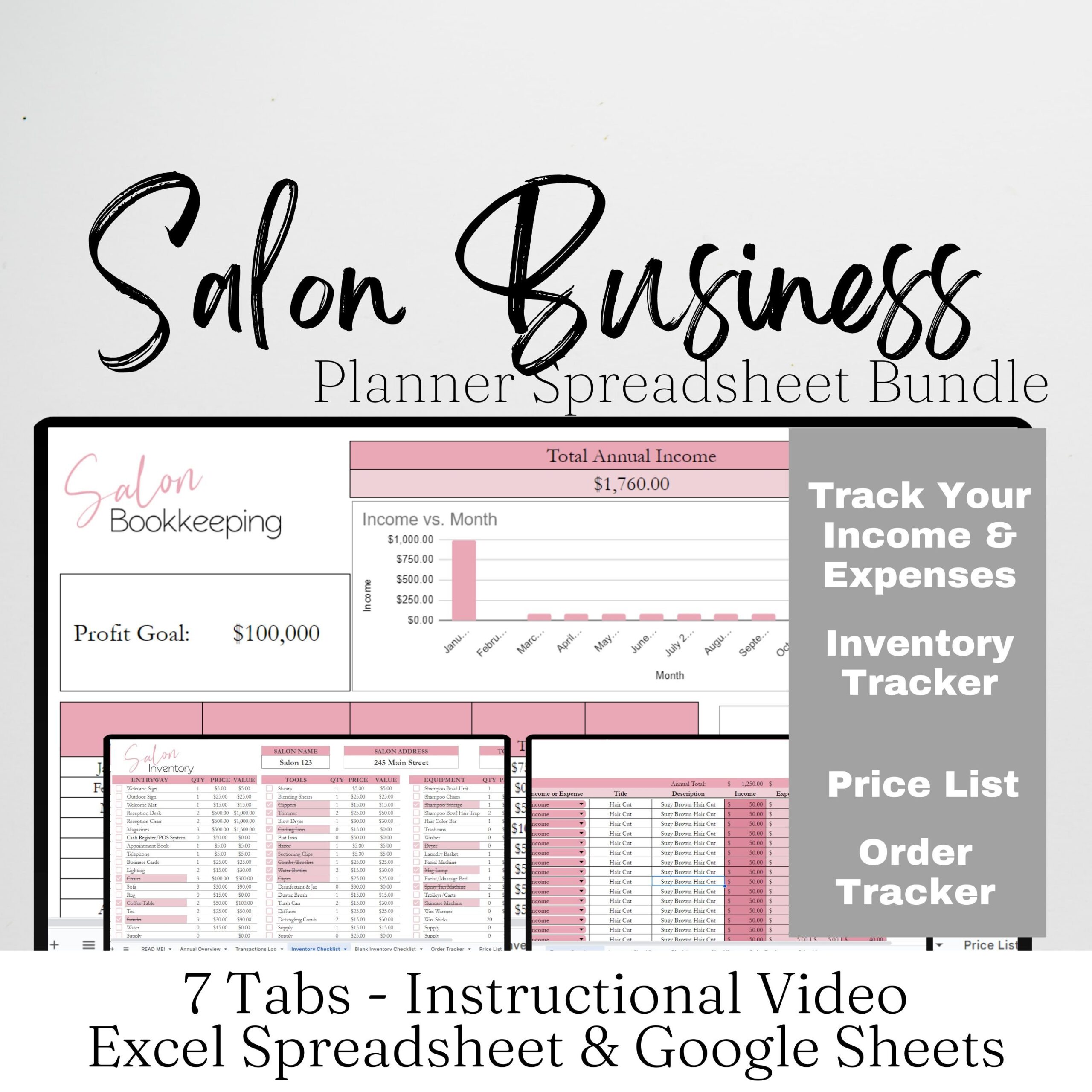 Salon Business Planner Template Hair Salon Bookkeeping Log Beauty Salon Nail Salon Salon Business Plan Excel Spreadsheet Google Sheets Etsy