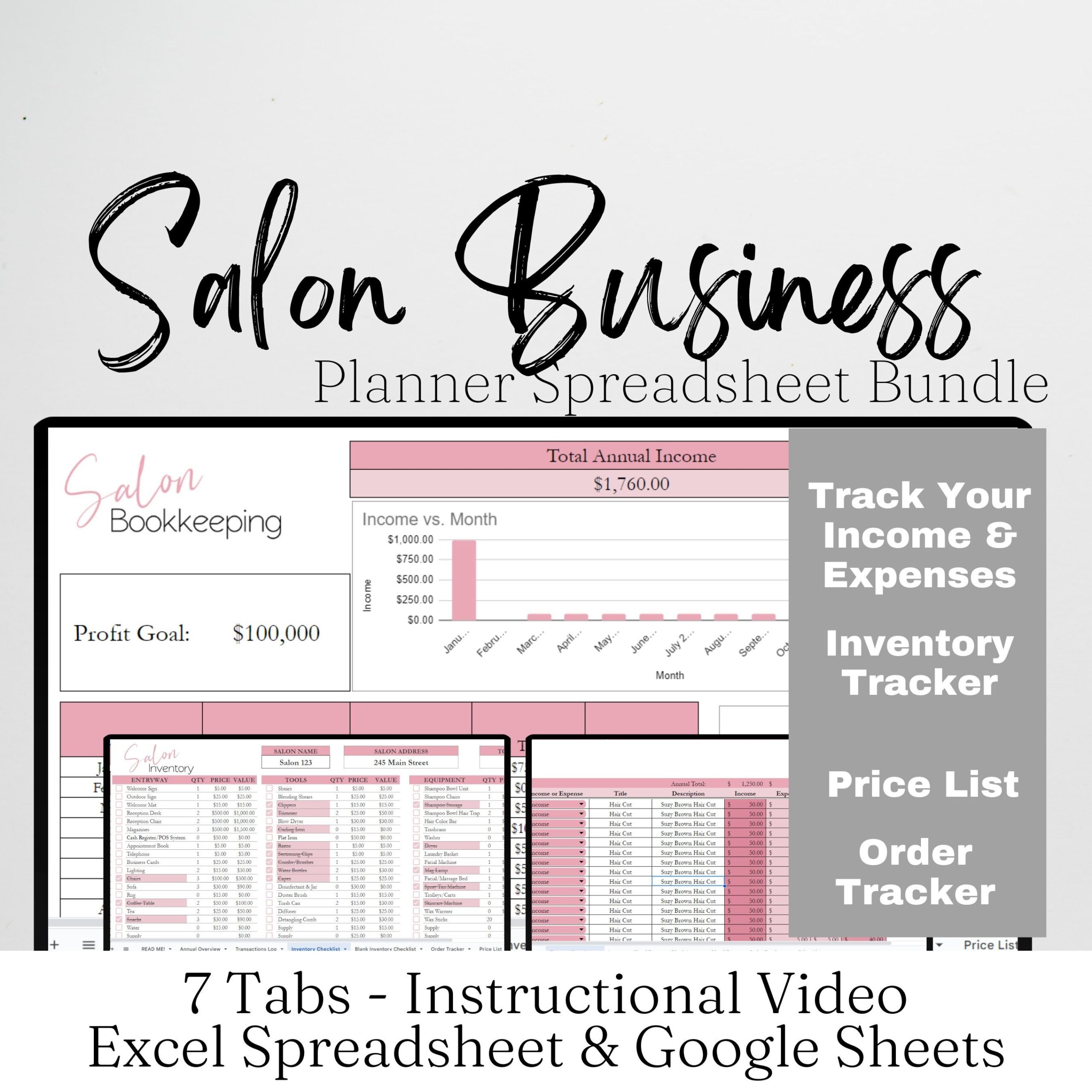 Salon Business Planner Template Hair Salon Bookkeeping Log Beauty Salon Nail Salon Salon Business Plan Excel Spreadsheet Google Sheets Etsy