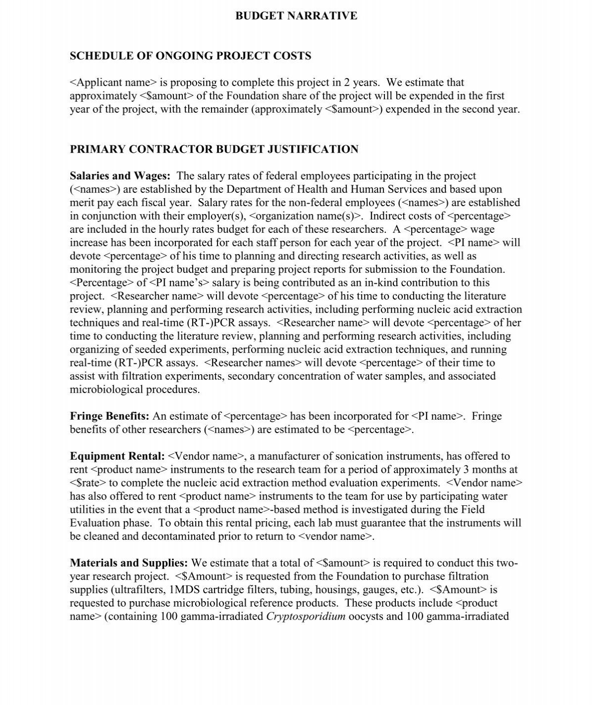 Narrative Budget Template