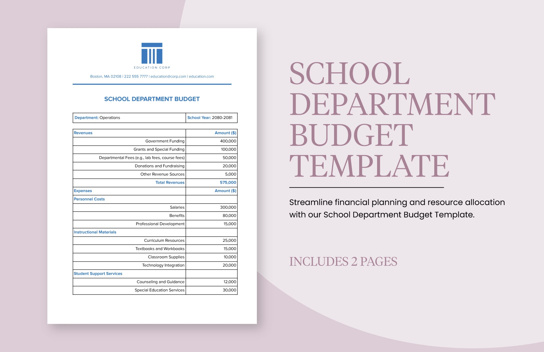 School Athletics Budget Template In Word PDF Google Docs 