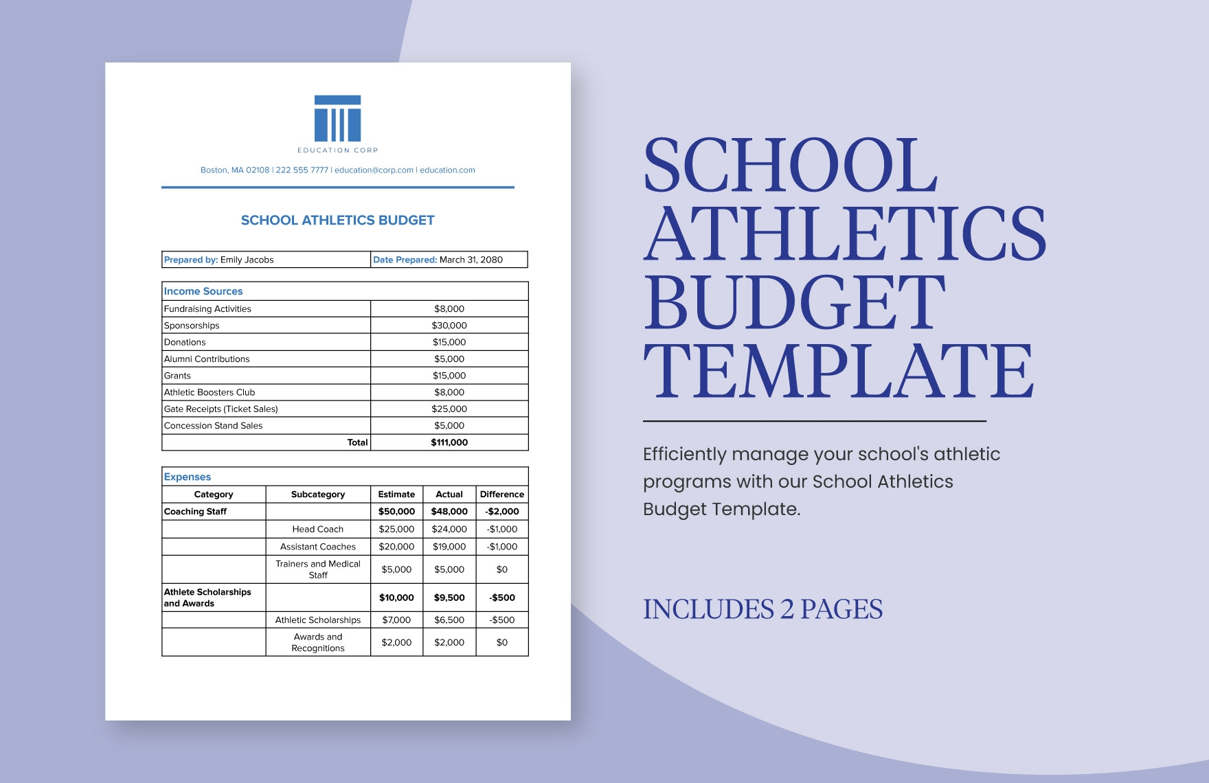 School Athletics Budget Template In Word PDF Google Docs 