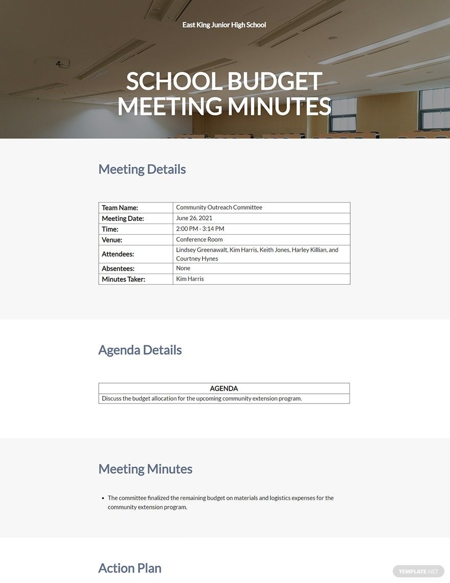 School Budget Meeting Minutes Template In Google Docs Word Pages 