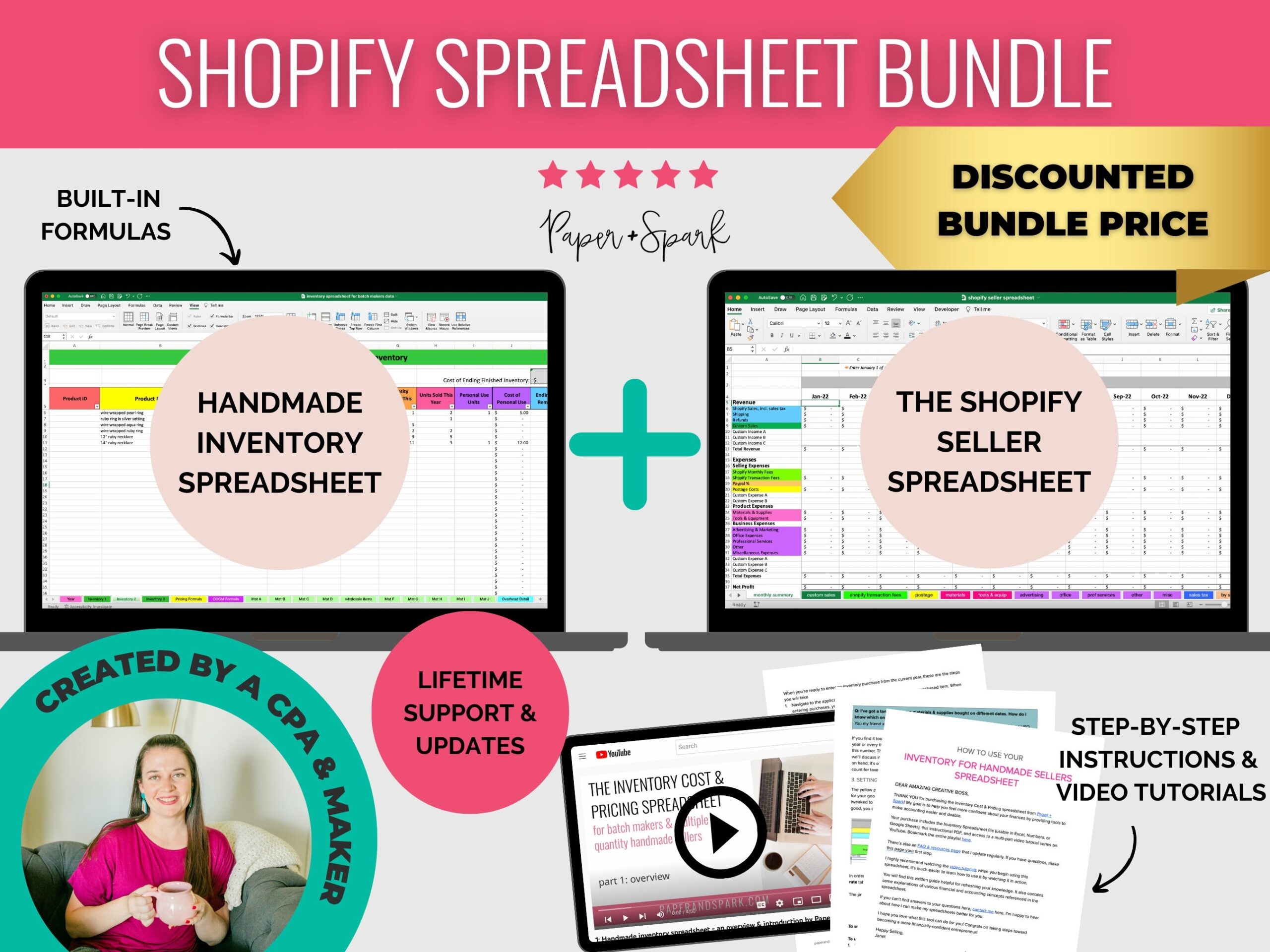 Shopify Seller Financial Spreadsheet Bundle Monthly Bookkeeping Template Pricing U0026 Inventory Spreadsheet For Shopify Sellers Etsy