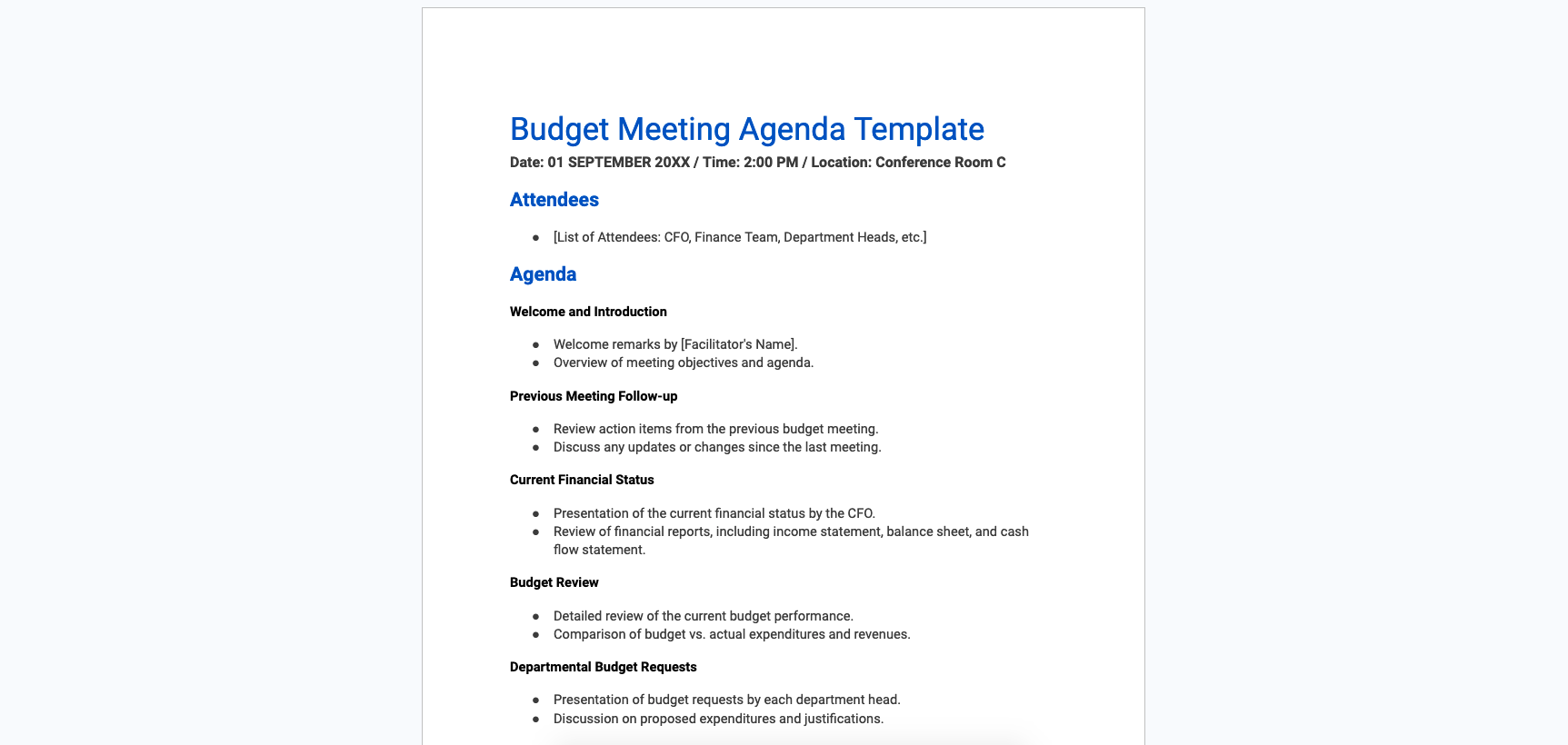 Budget Meeting Minutes Template