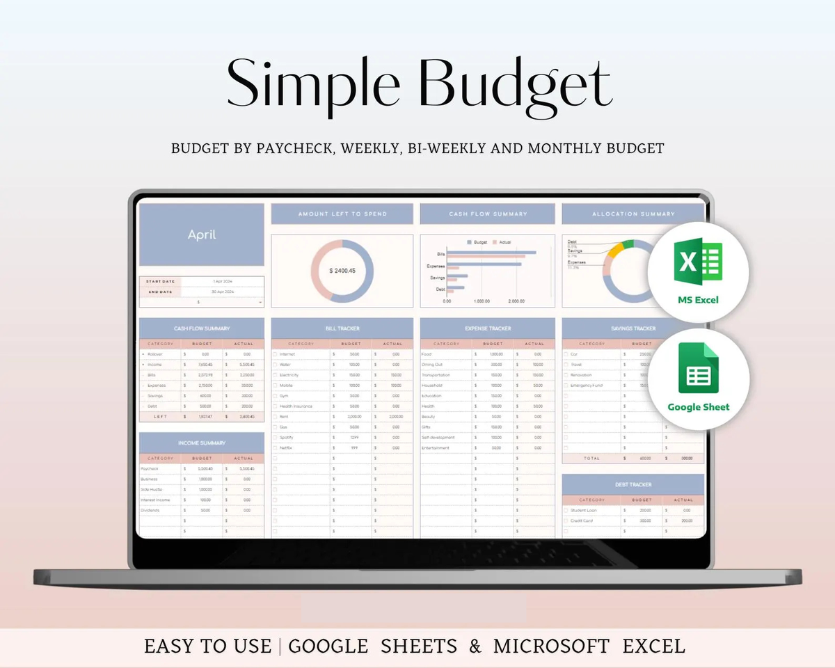 Simple Budget Planner Template Excel U0026 Google Sheets Personal Finance Tracker