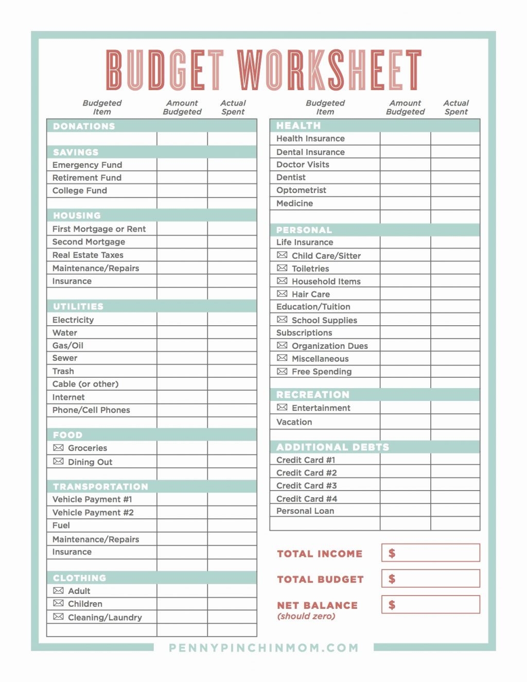 Budget Template For Single Person