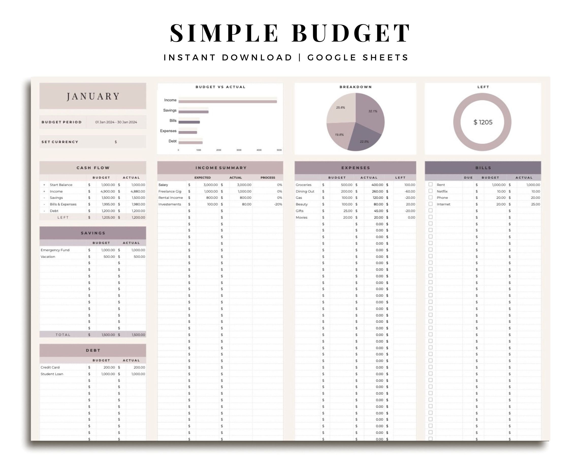 Simple Budget Template Sheets