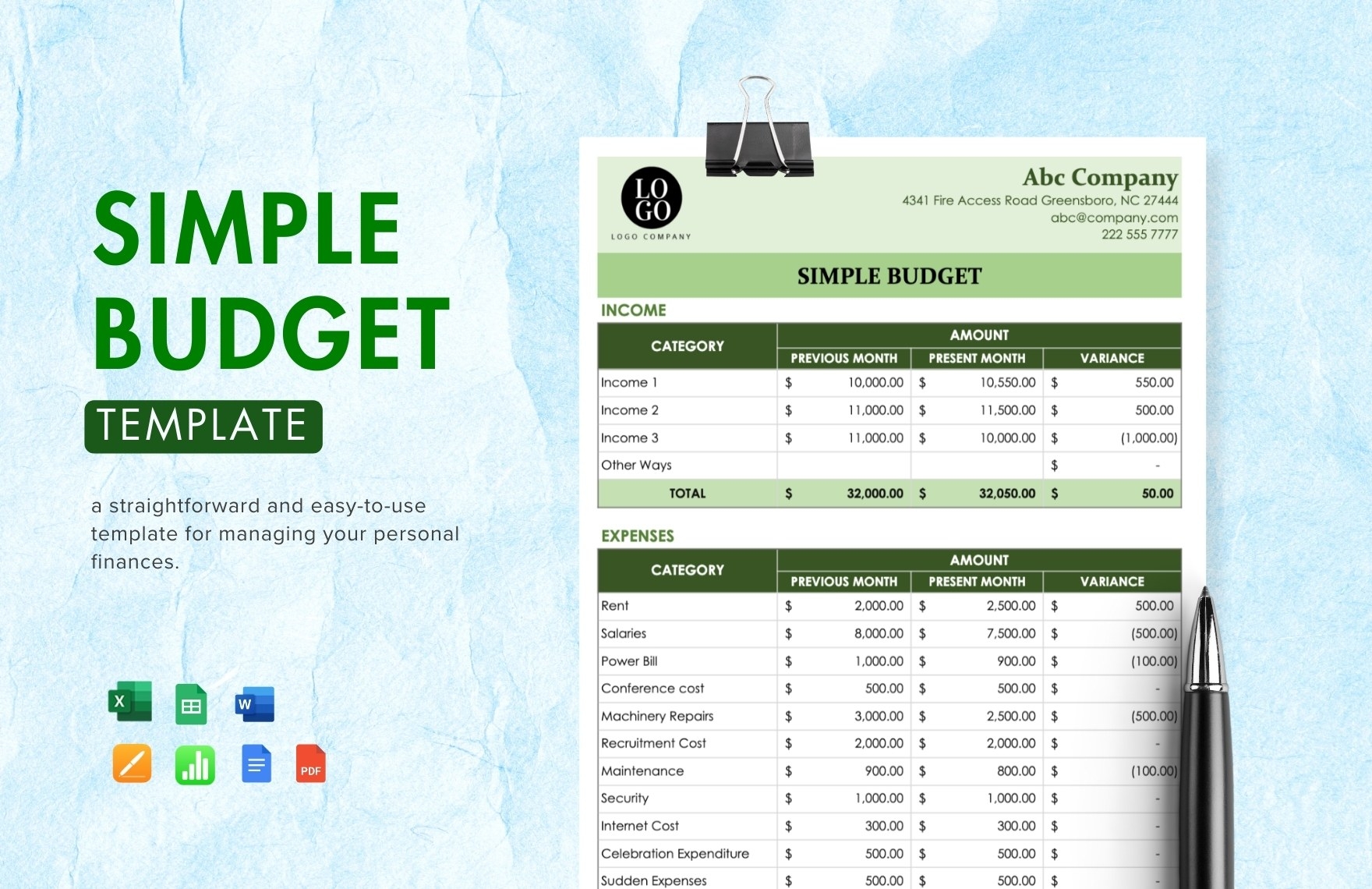 Free Budget Template Word