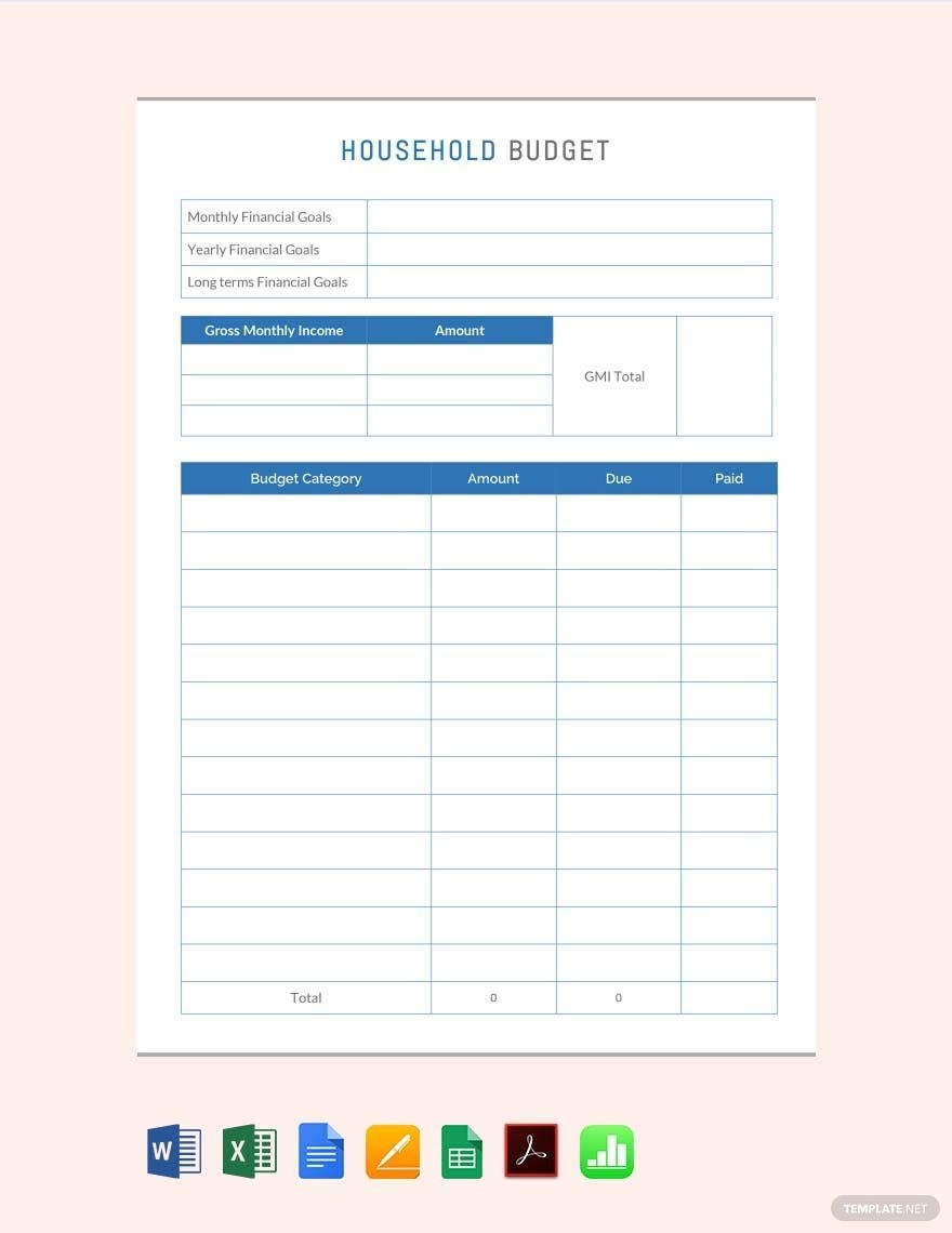 Simple Household Budget Template In Google Docs Google Sheets Excel Word Pages Apple Numbers PDF Download Template