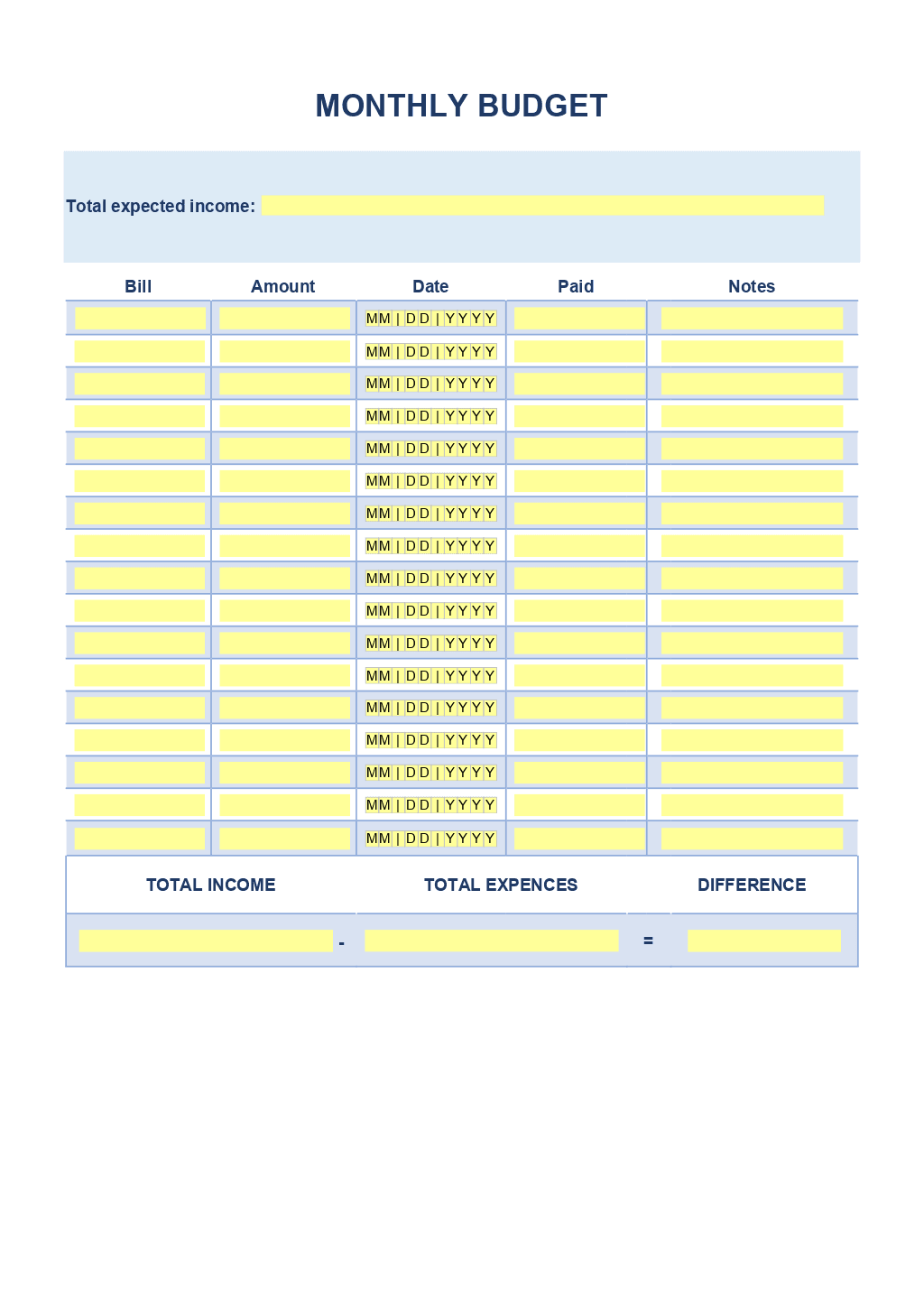 Simple Monthly Budget Template ONLYOFFICE
