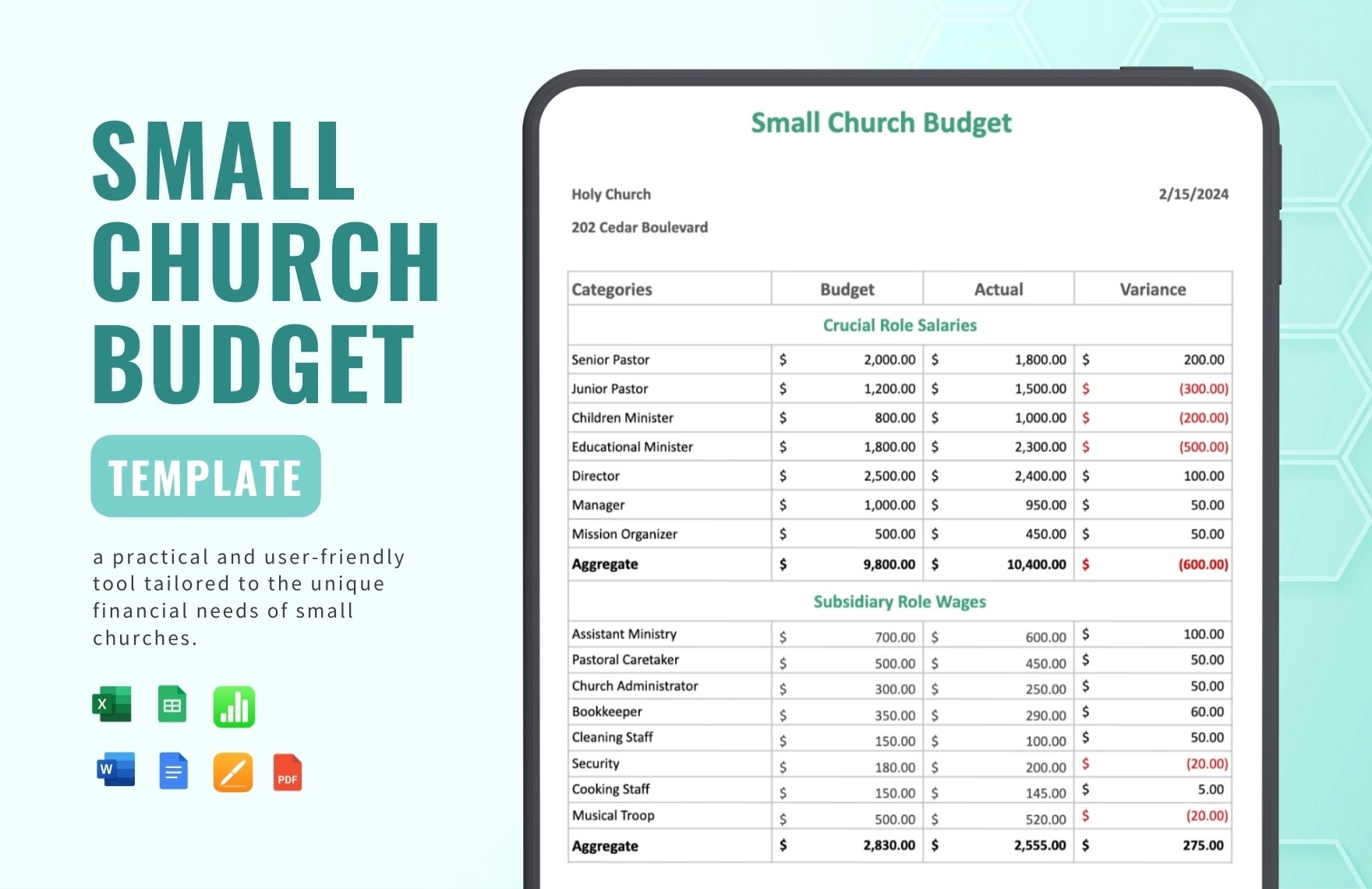 Small Church Budget Template In Google Docs PDF Apple Numbers Pages Word Excel Google Sheets Download Template