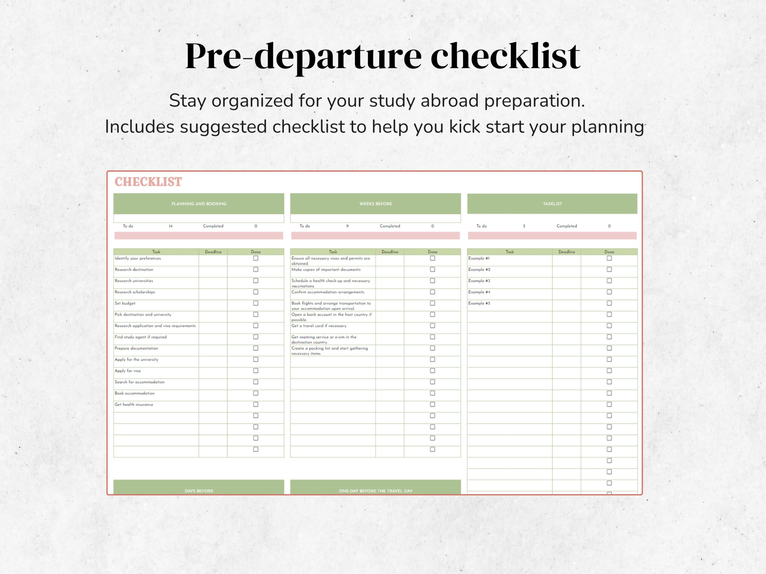 Study Abroad Planner Google Sheet Student Budget Tracker Scholarship Planner Study Abroad Checklist Moving Abroad Checklist Etsy UK