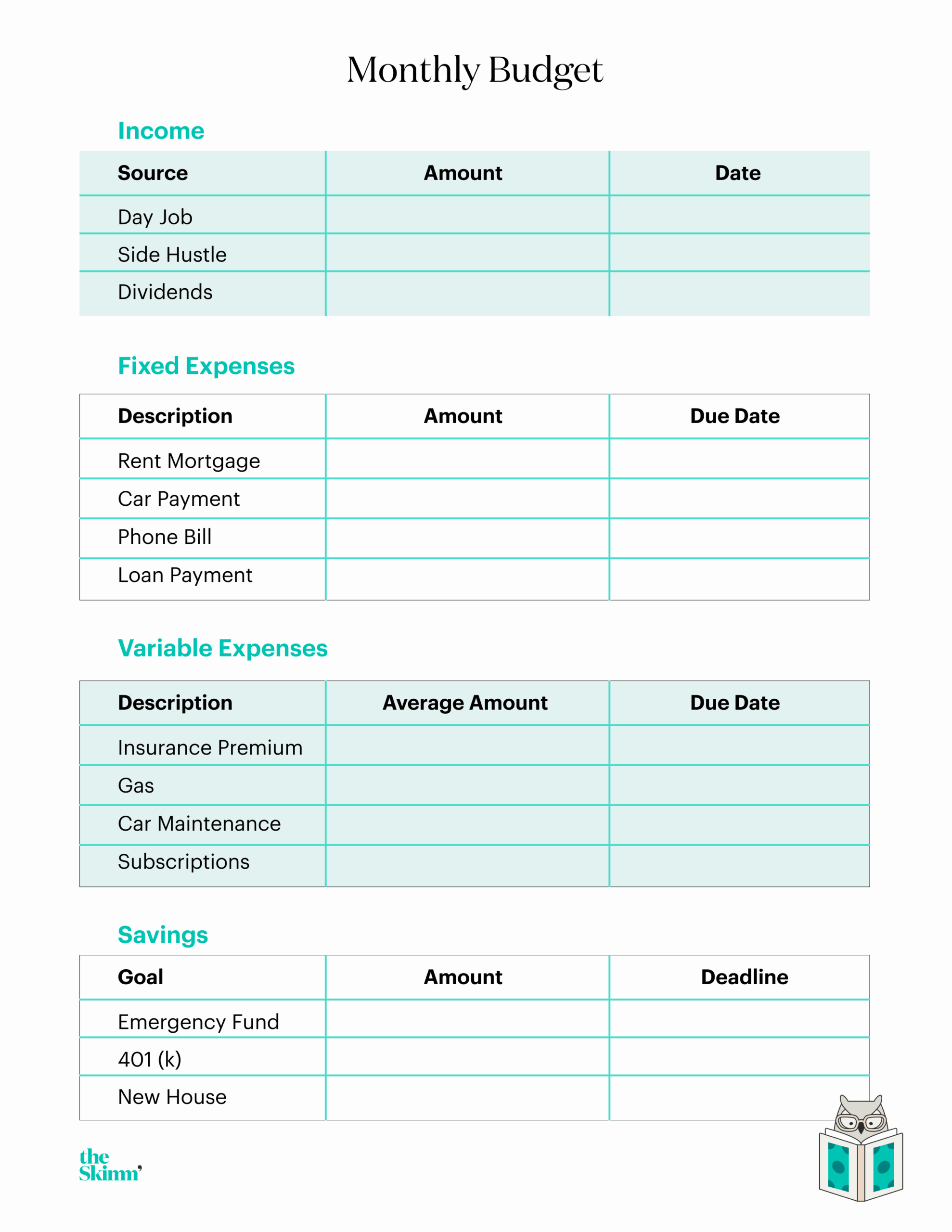 This Budget Worksheet Will Help You Reach Your Money Goals TheSkimm