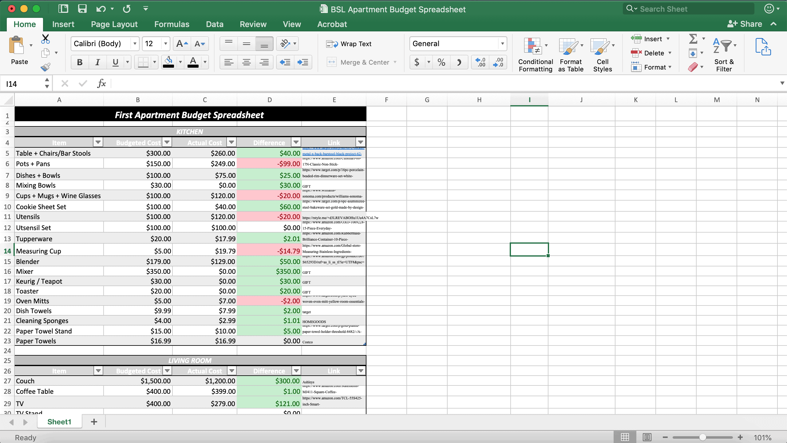 First Apartment Budget Template