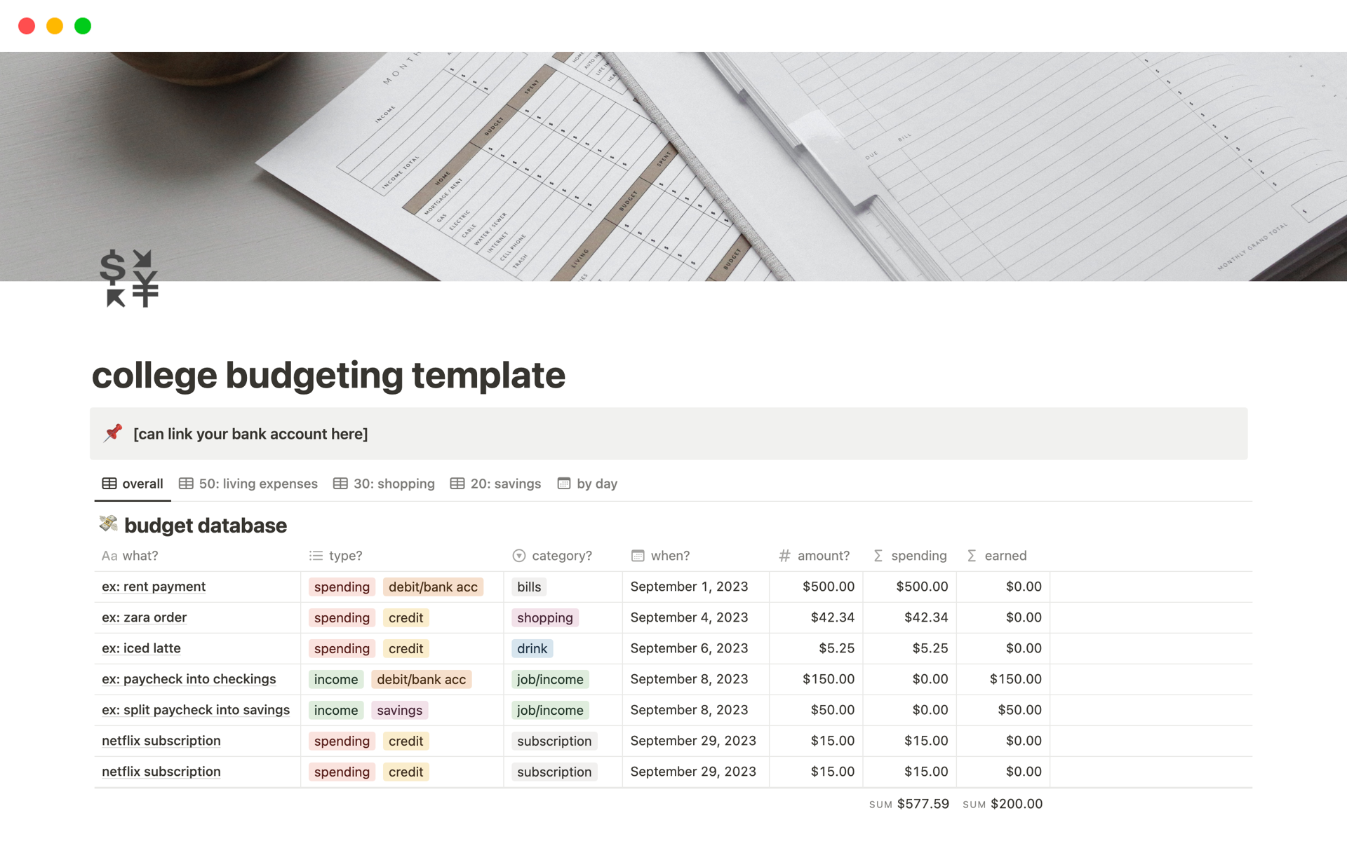 Budget Template Notion Free