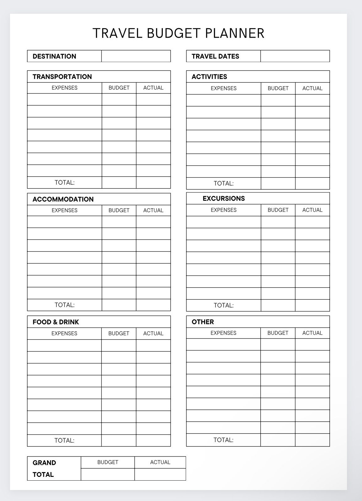 Our Rich Journey Budget Template