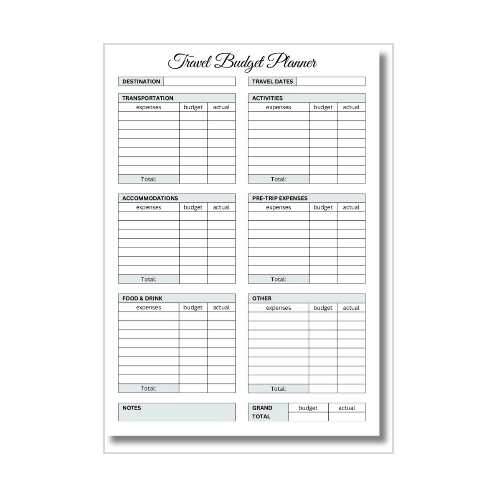 Travel Budget Planner Printable