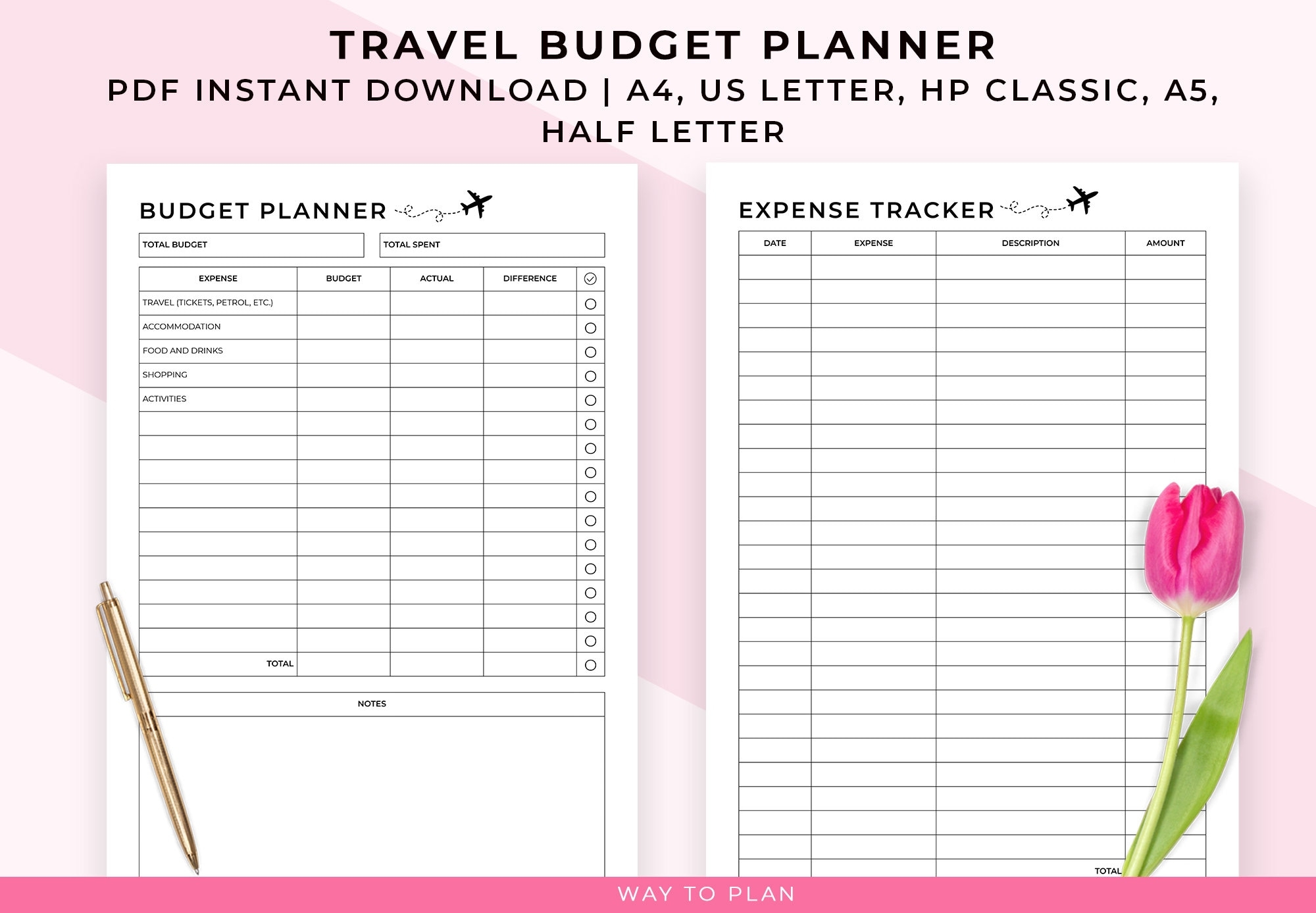 Travel Budget Planner Travel Expense Report Vacation Budget 