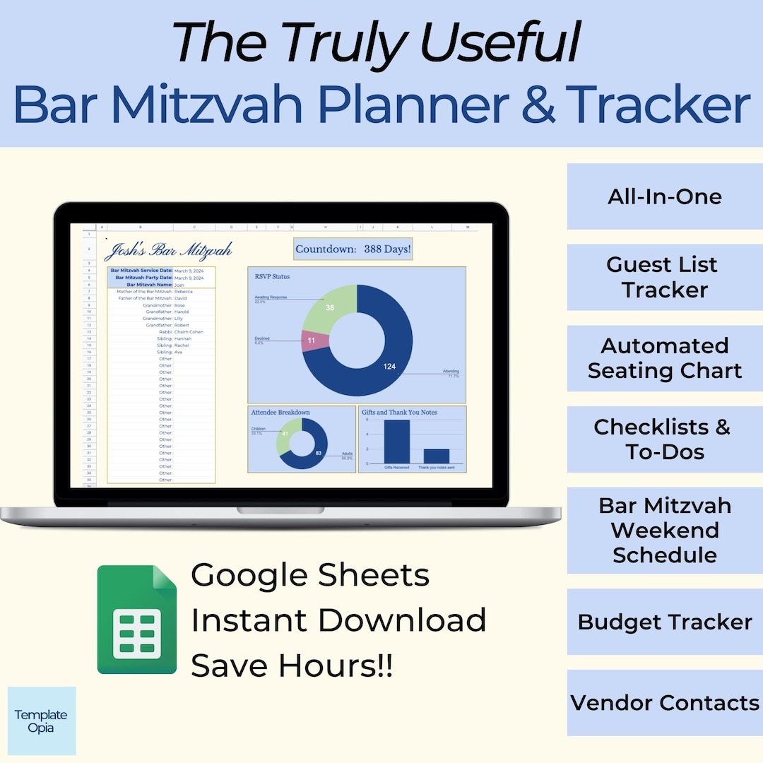 Truly Useful Bar Mitzvah Planner Spreadsheet Guest List And Seating Chart Budget B mitzvah Checklist All in one Tracker Etsy UK