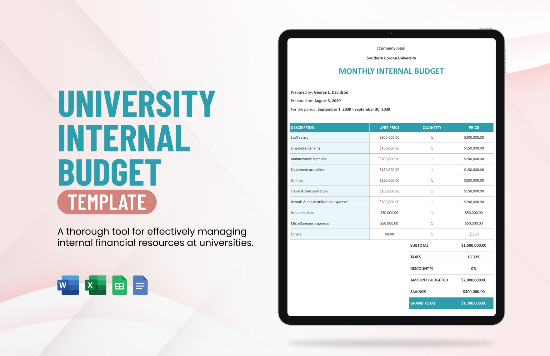 University Internal Budget Template In Google Docs Google Sheets 