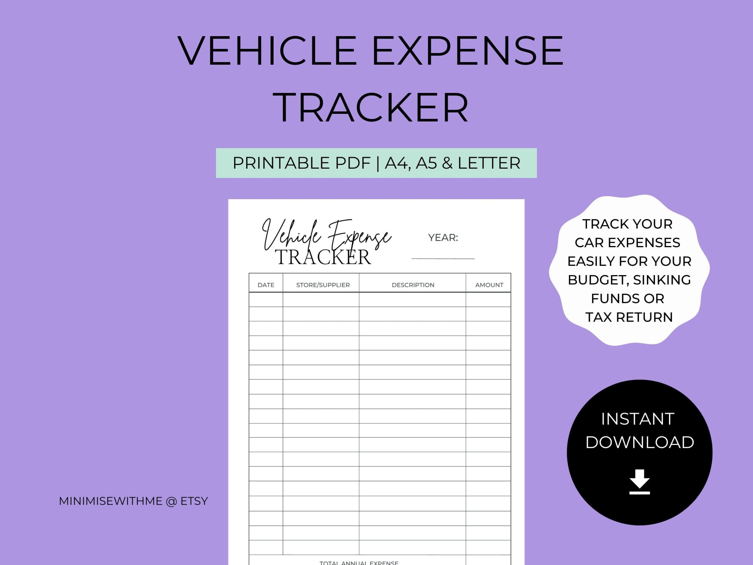 Vehicle Expense Tracker Car Expense Tracker Car Budget Vehicle Budget Vehicle Expense Printable Annual Car Expense Tracker Etsy