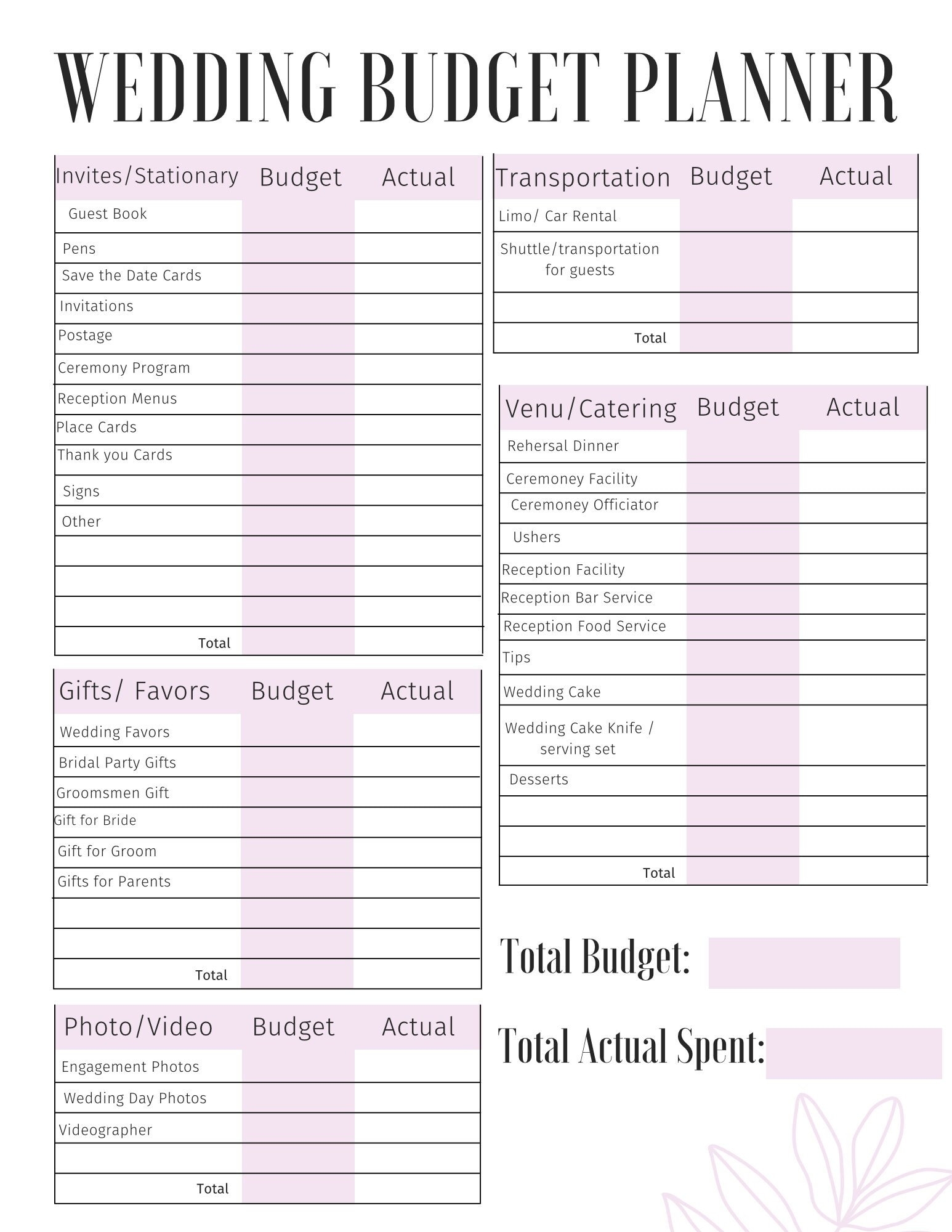 Wedding Budget Planner Wedding Budget Tracker Organized Wedding 